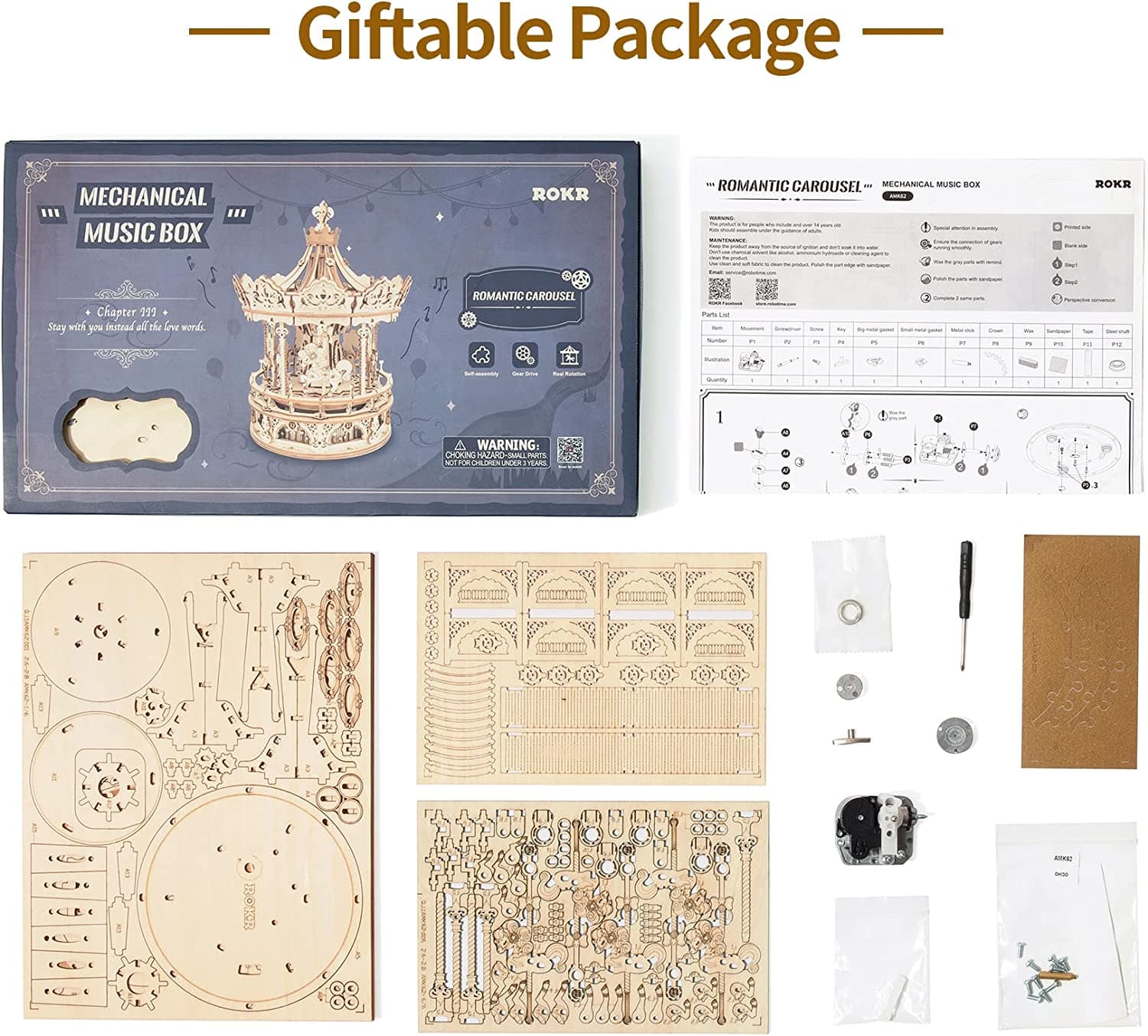 Romantic Carousel 3D Wooden Puzzle Music Box - image 9