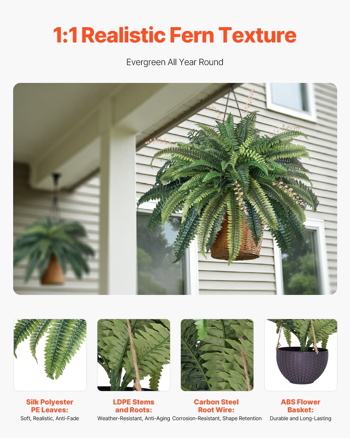 Effortless Greenery: Large, Lifelike Hanging Boston Fern - image 2