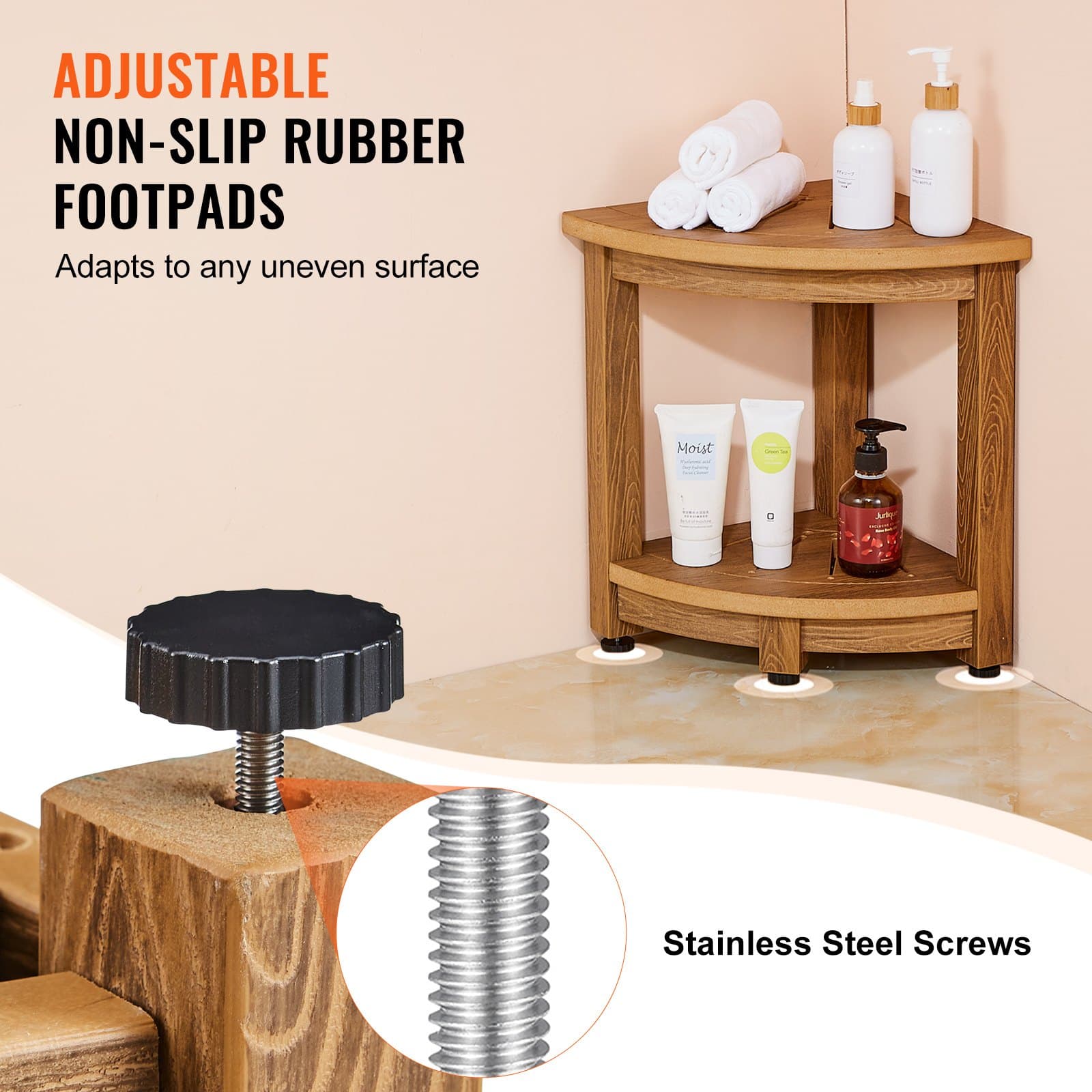 Stylish Corner Shower Stool with Integrated Storage Shelf - image 2