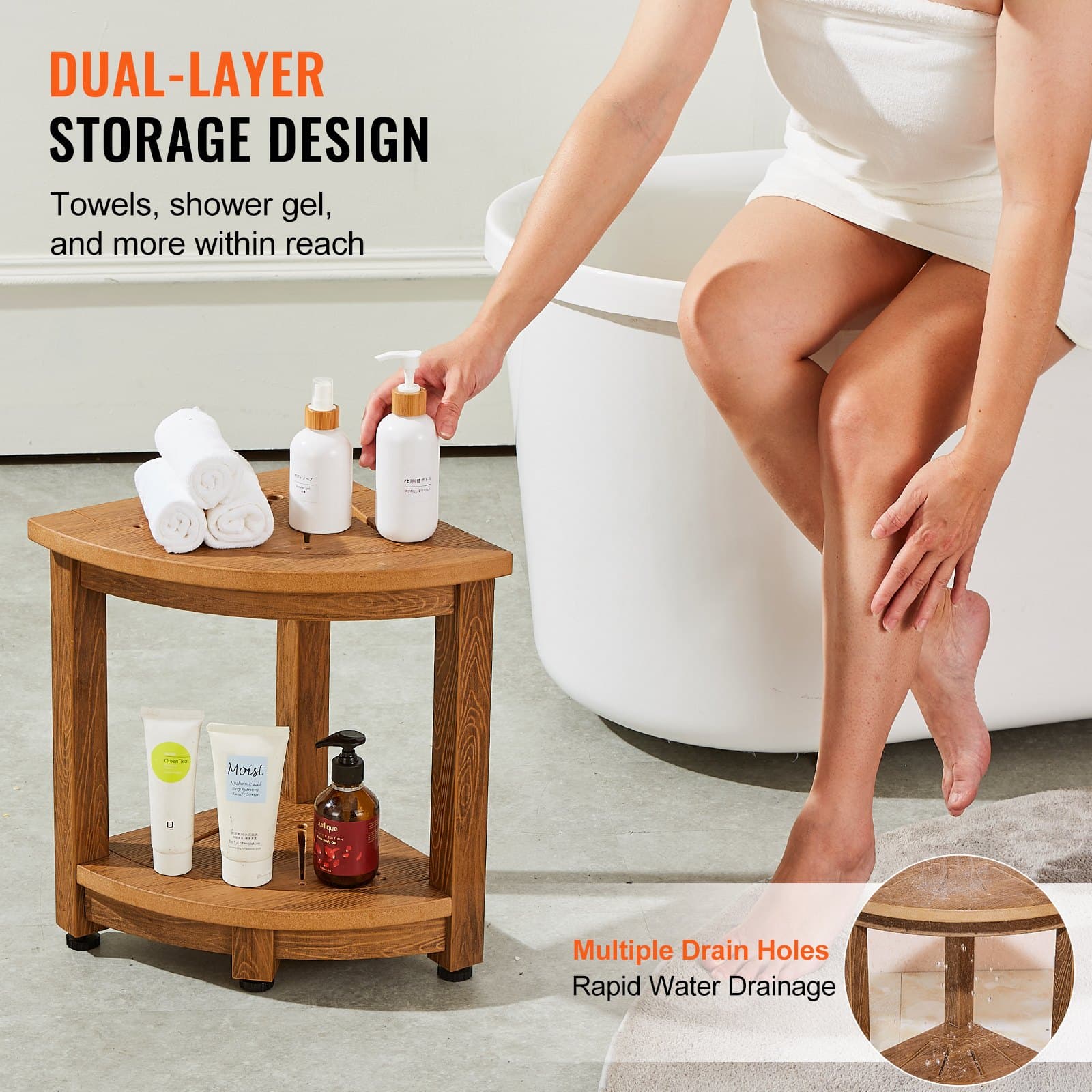 Stylish Corner Shower Stool with Integrated Storage Shelf - image 3