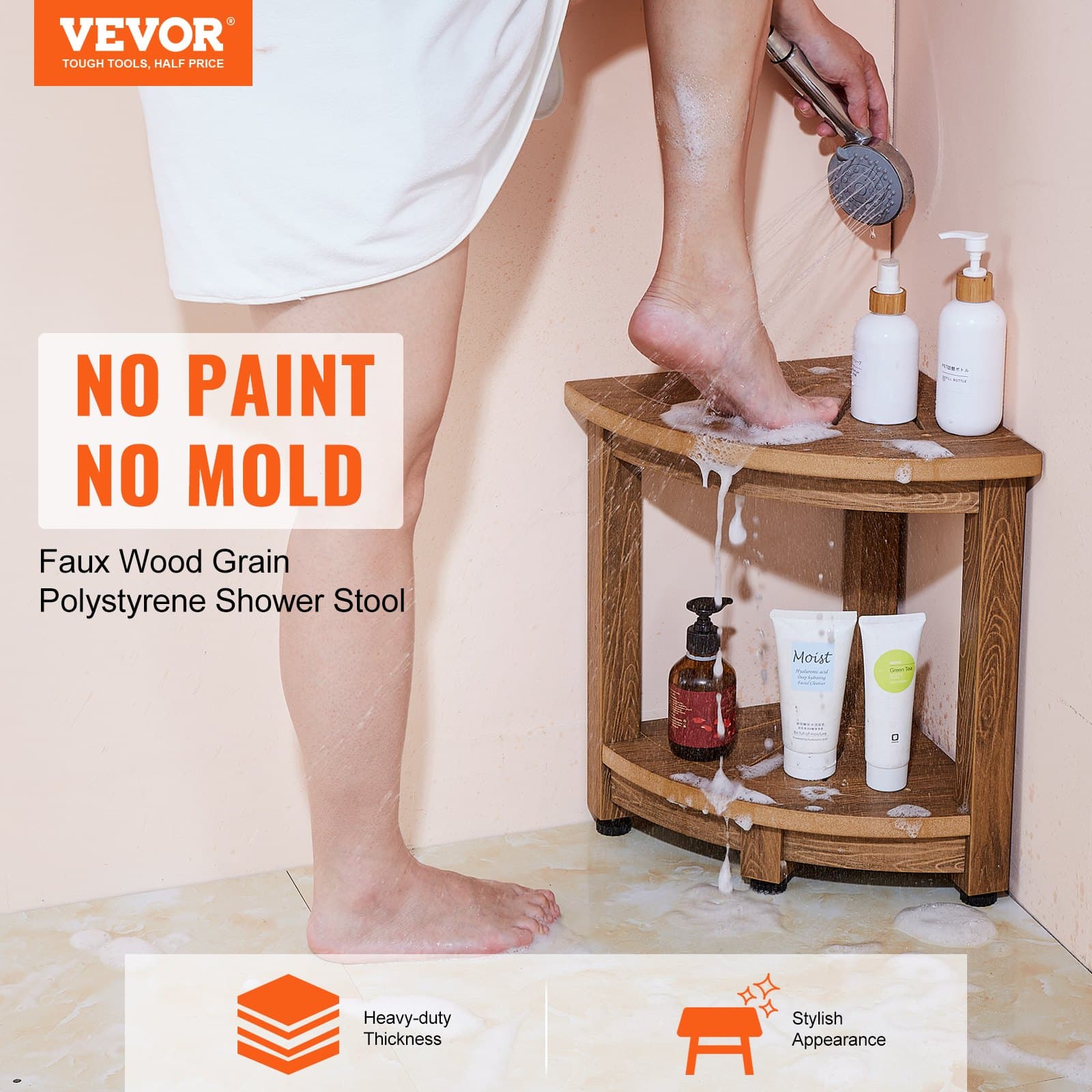 Stylish Corner Shower Stool with Integrated Storage Shelf - image 4