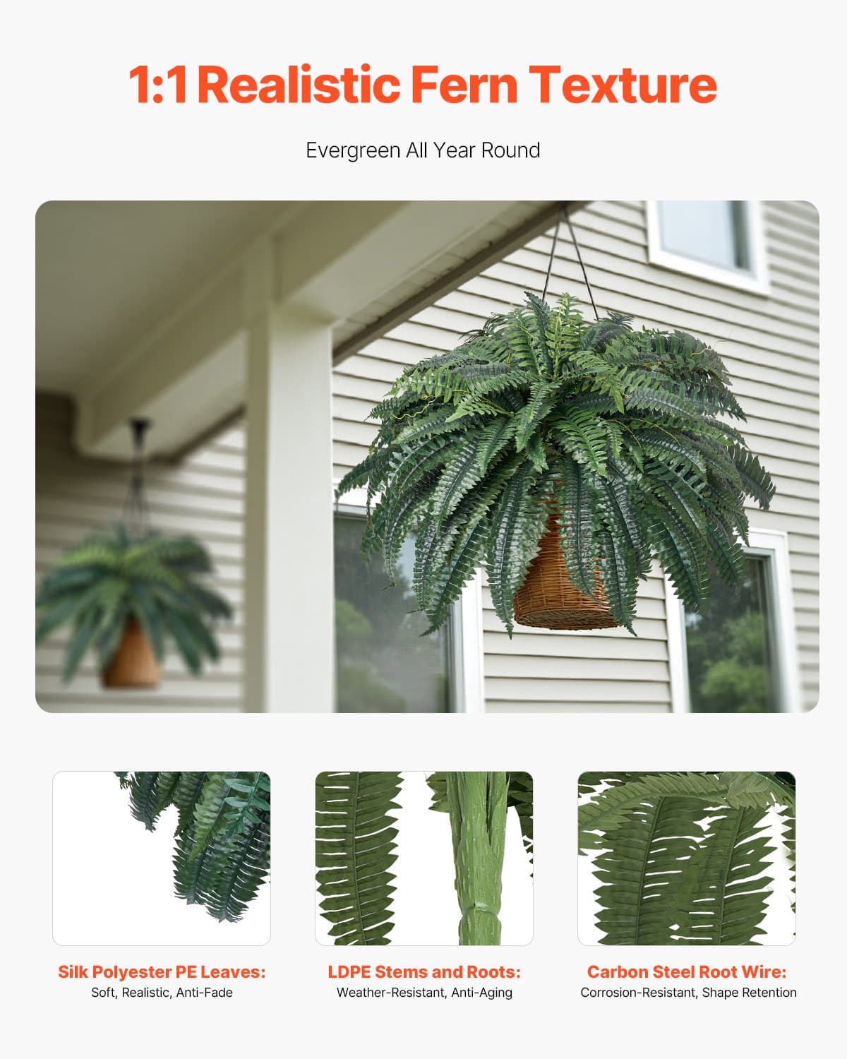 Effortless Greenery: Large Lifelike Hanging Boston Fern - image 2