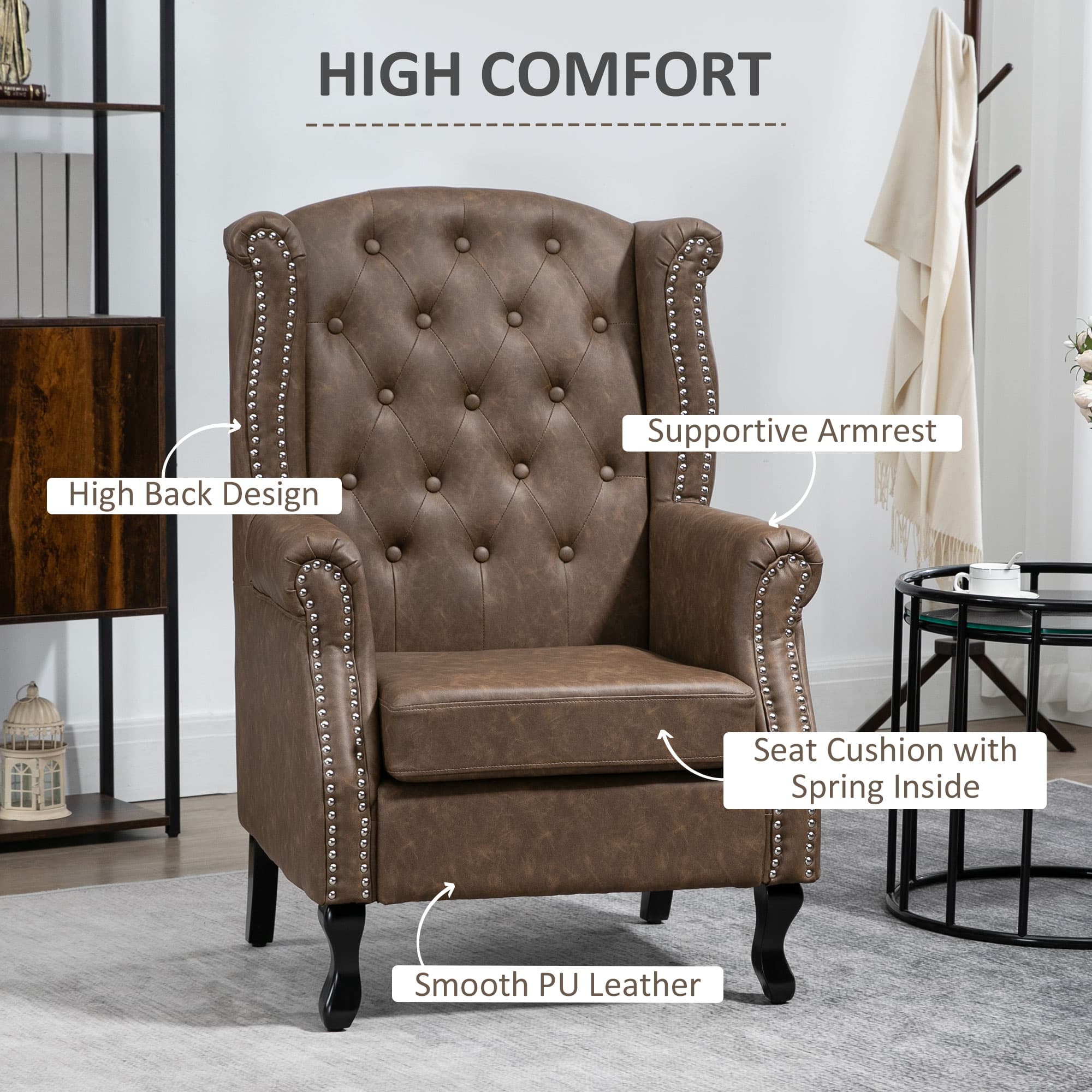Transform Your Space with this Brown Chesterfield Wingback Chair - image 4