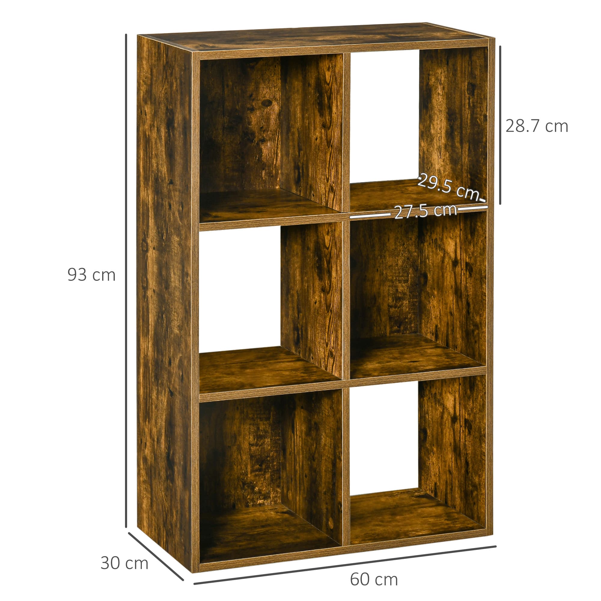 Rustic Brown Cube Bookcase With 6 Open Compartments - image 9