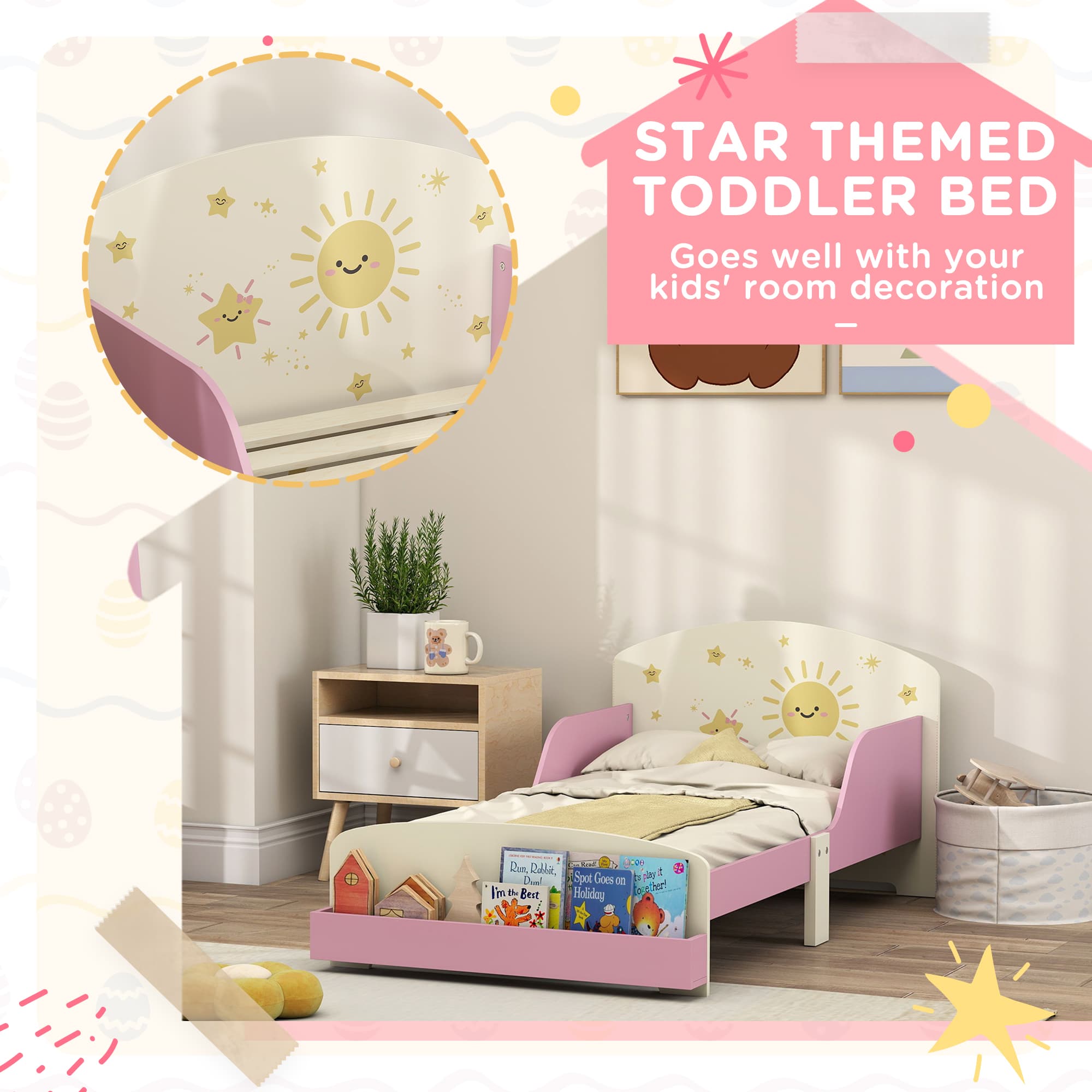 Pink Lion Toddler Bed with Storage and Safety Guardrails - image 2