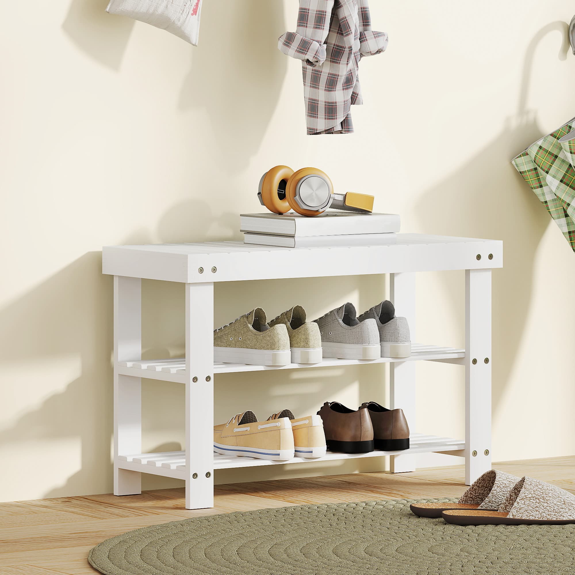 Sit, Store and Organise — White Bamboo Shoe Storage Bench - image 10