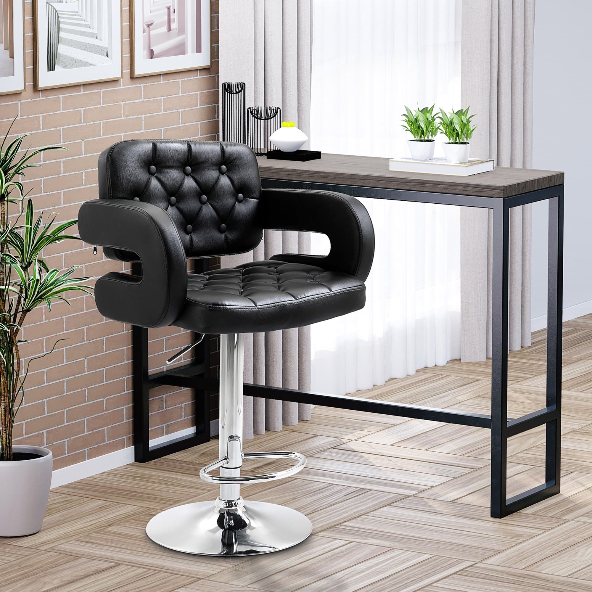 Premium Black Adjustable Swivel Bar Stool with Armrests - image 4