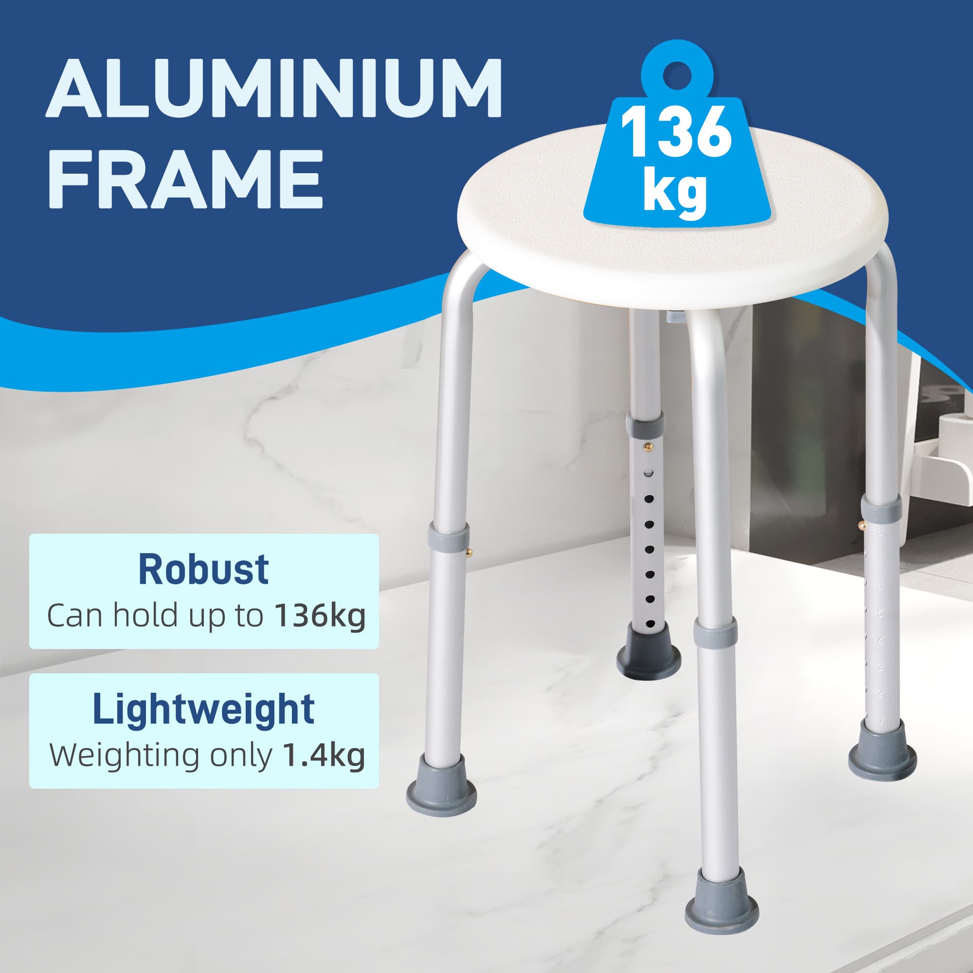 Shower Stool with Adjustable Height and Non-Slip Suction Feet - image 7