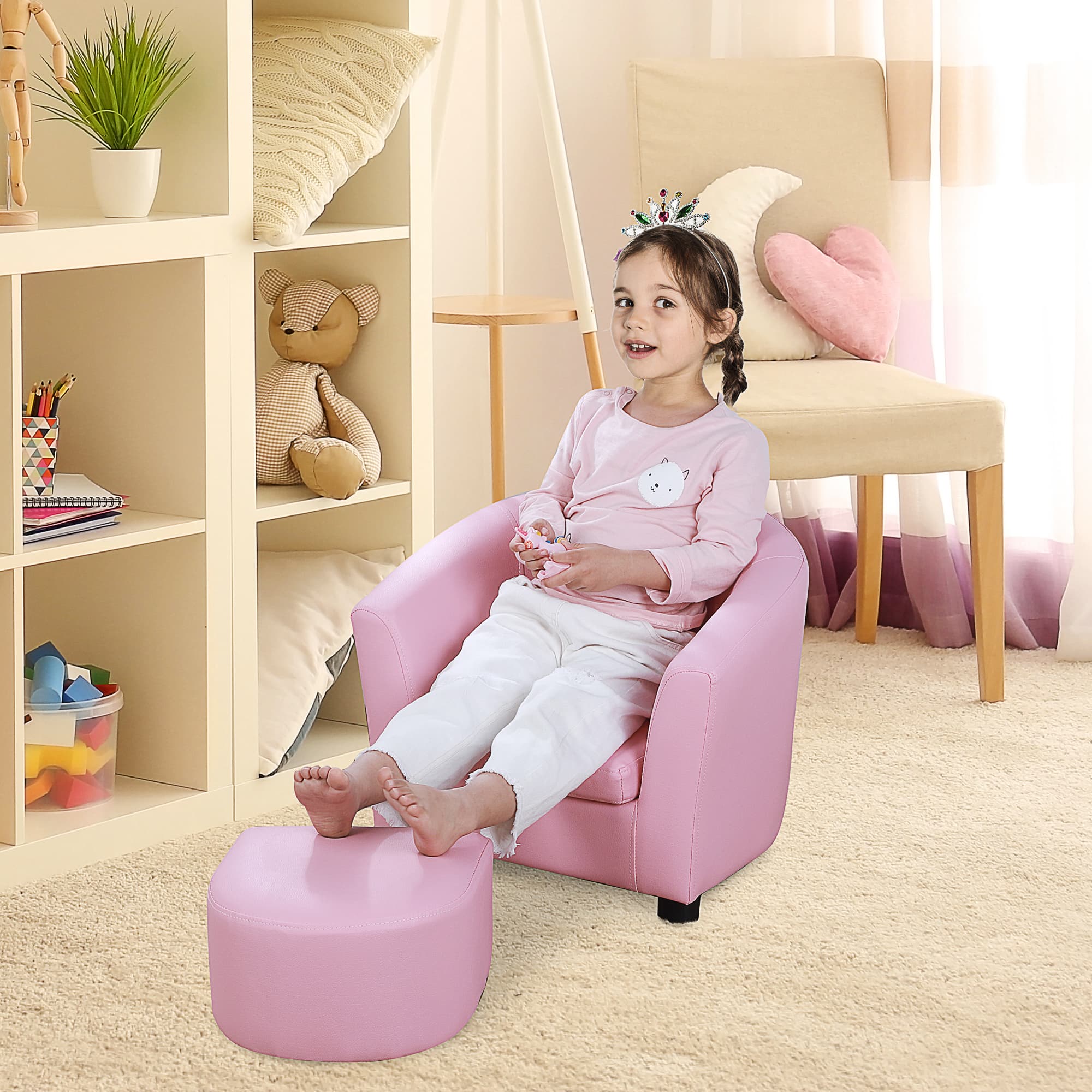 Premium Pink Toddler Armchair & Footstool for Effortless Comfort - image 1