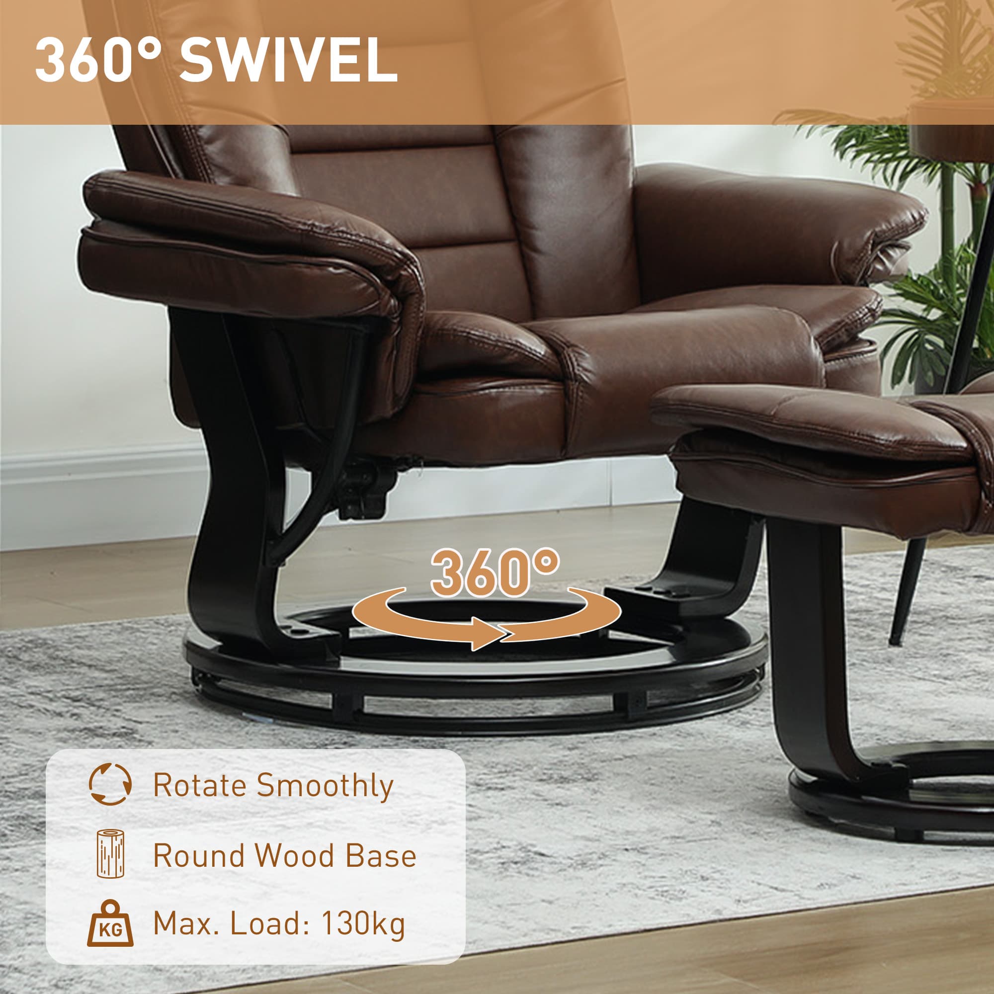 Effortless Comfort: Brown Faux Leather Recliner & Footstool - image 5