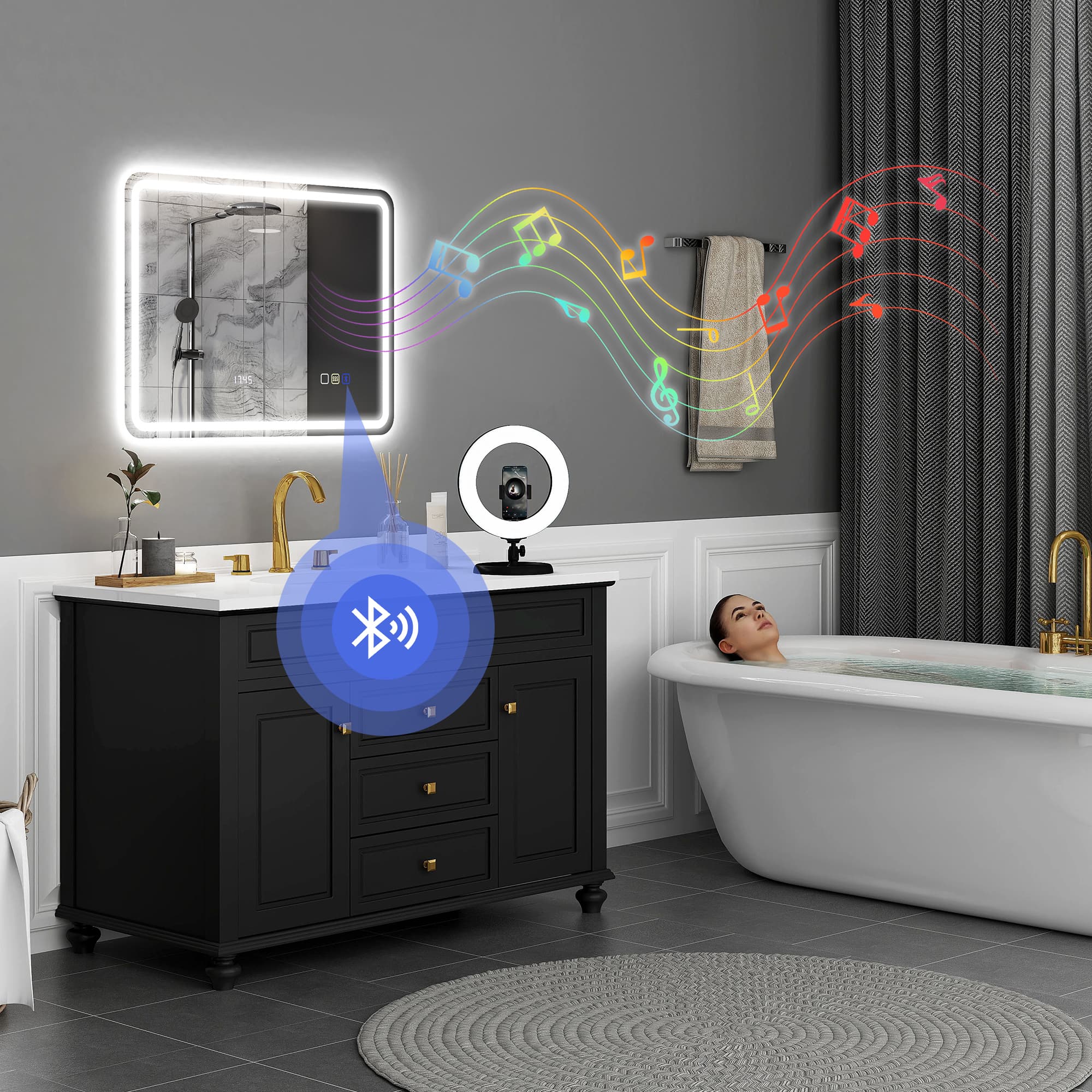 Effortless Grooming: 80x60cm Bluetooth LED Bathroom Mirror - image 2