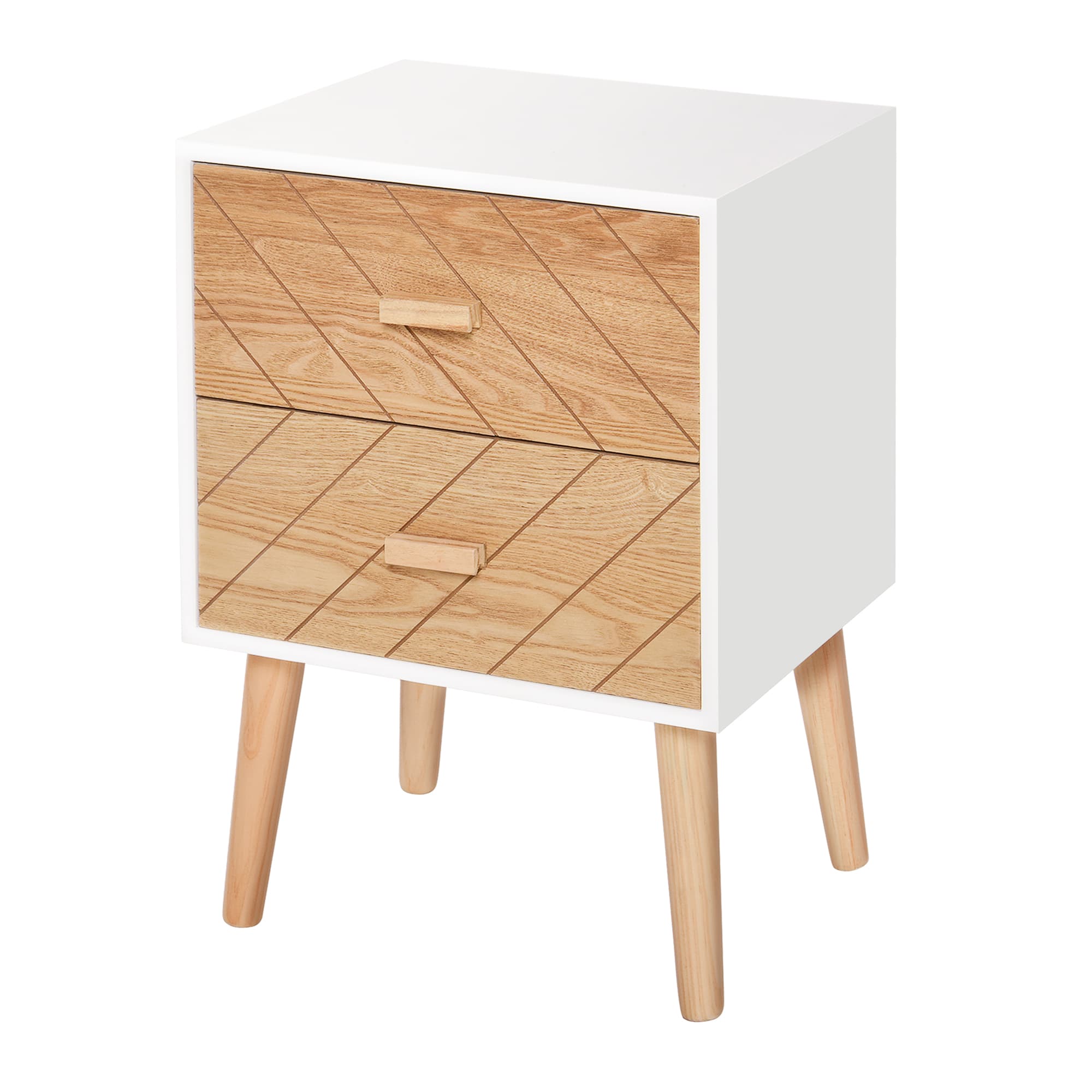 Scandi Bedside Table With Herringbone Drawer Fronts - image 8