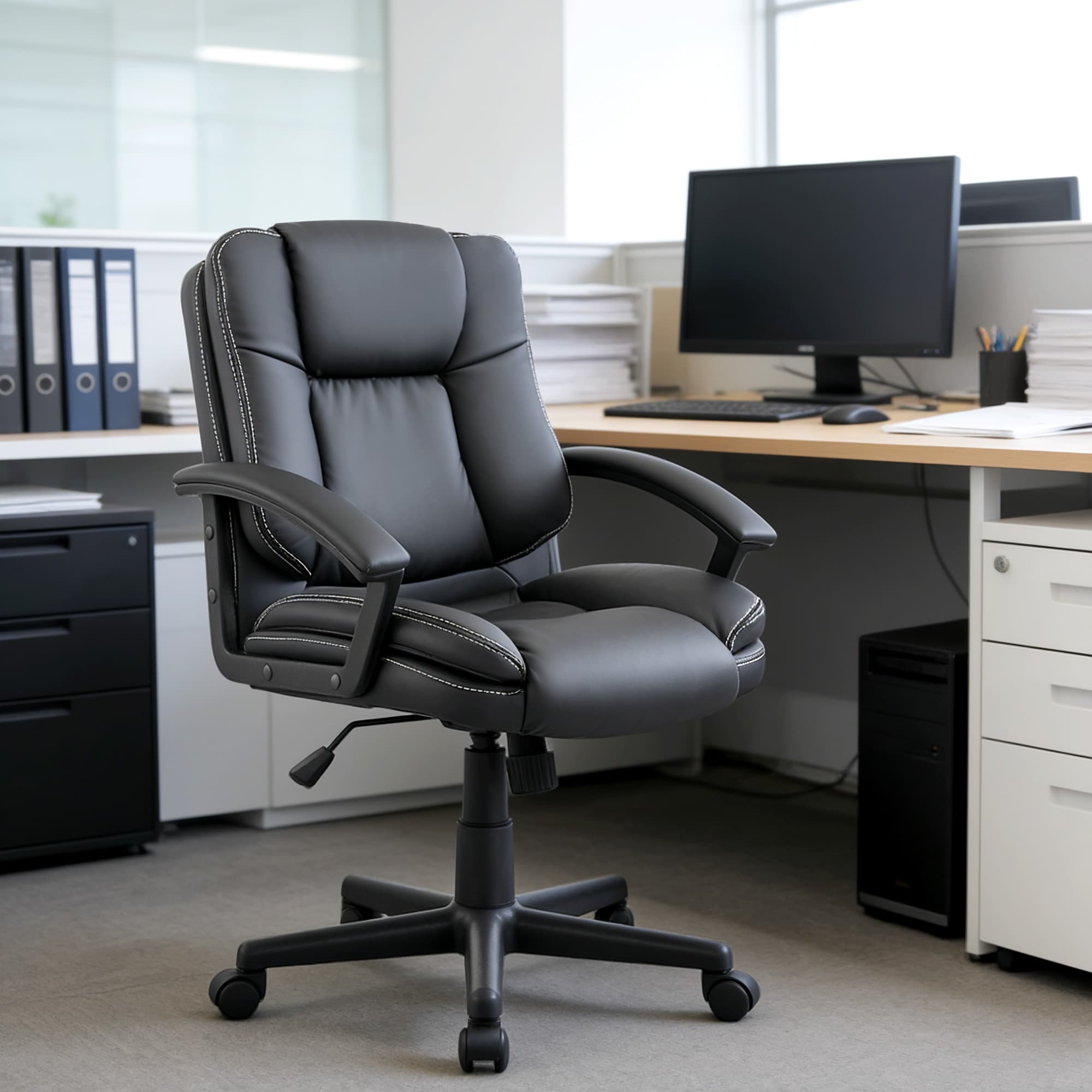 Transform Your Workspace with this Black PU Leather Desk Chair - image 3