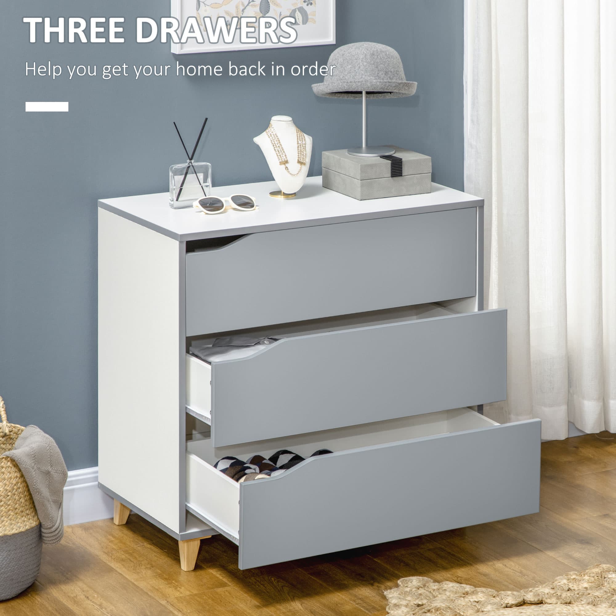 Effortless Storage: Grey 3-Drawer Chest with Pine Legs - image 5