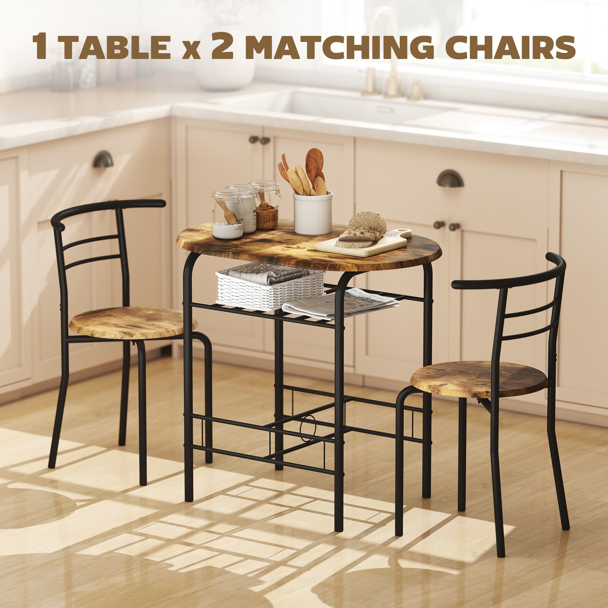 Transform Small Spaces: Rustic Brown 3-Piece Dining Set - image 1
