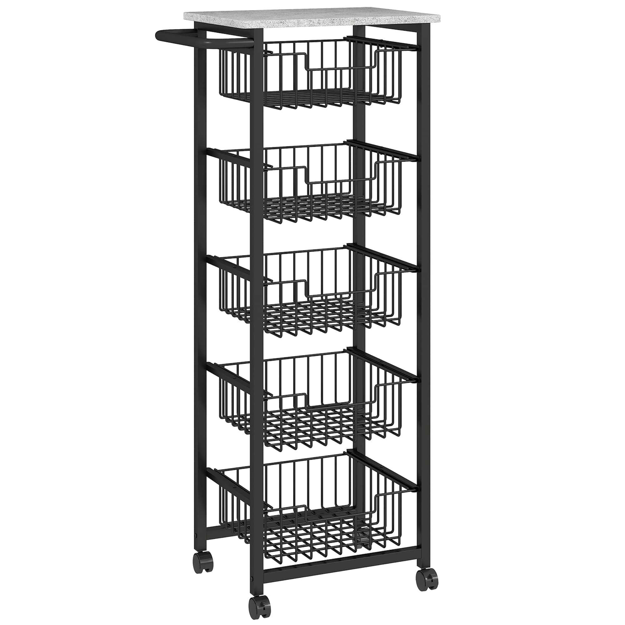 A slim kitchen trolley with five pull-out baskets - Light Grey