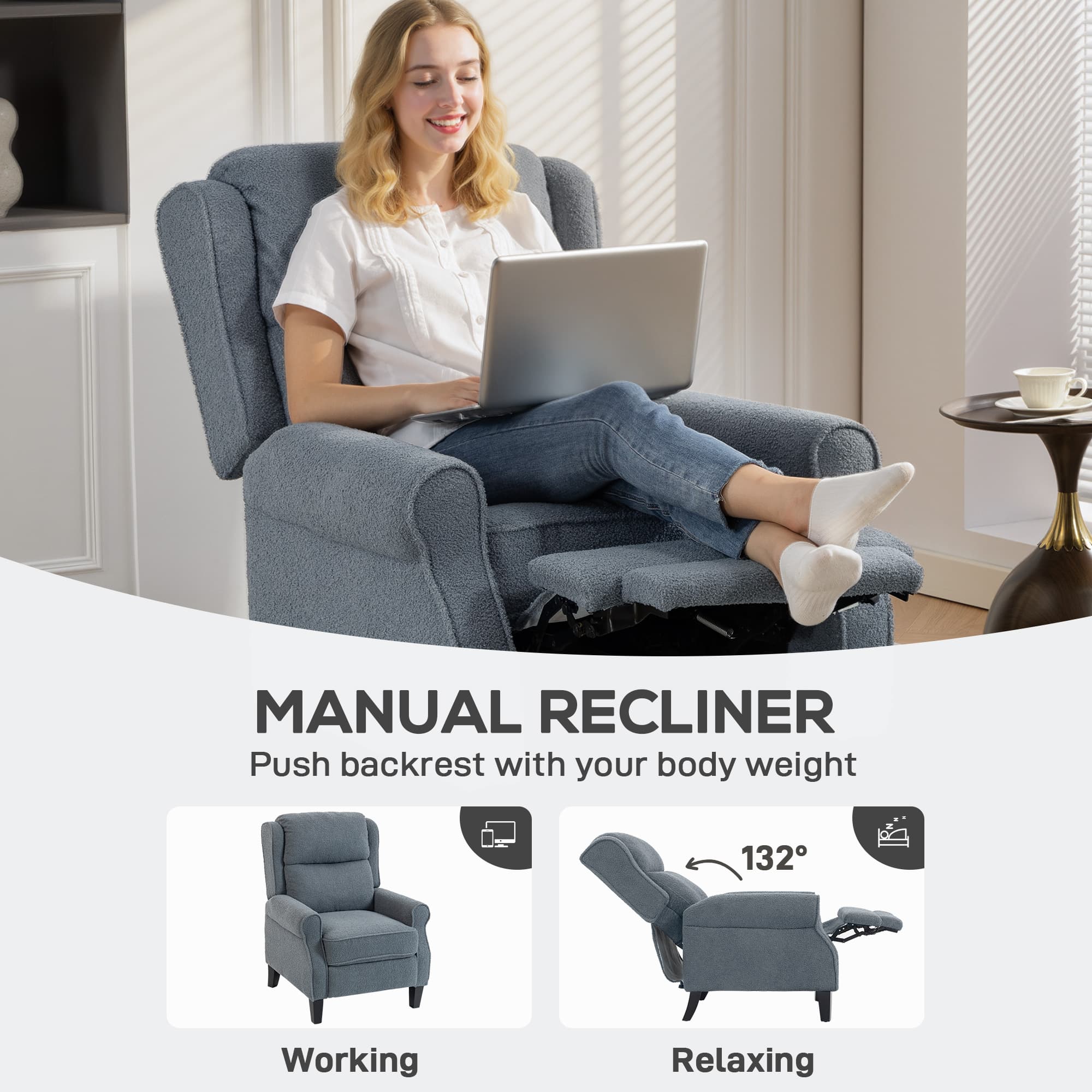 Sink Into Comfort: Grey Teddy Fleece Recliner Armchair - image 4