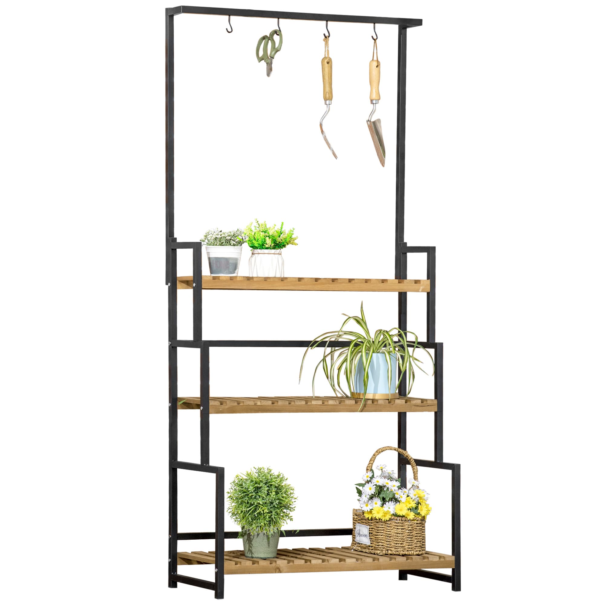 Transform Your Space with this 3-Tier Wooden Plant Stand - Black Natural