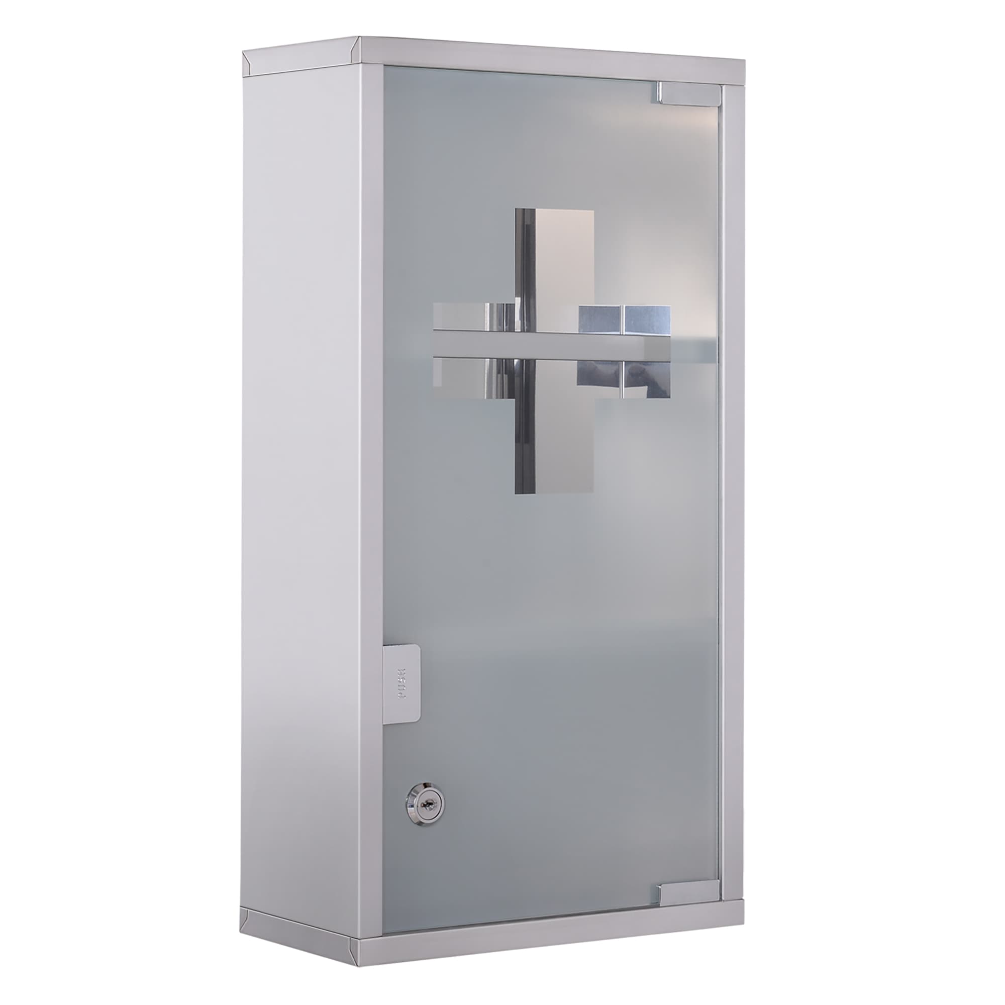 Lockable wall medicine cabinet with glass door - Silver