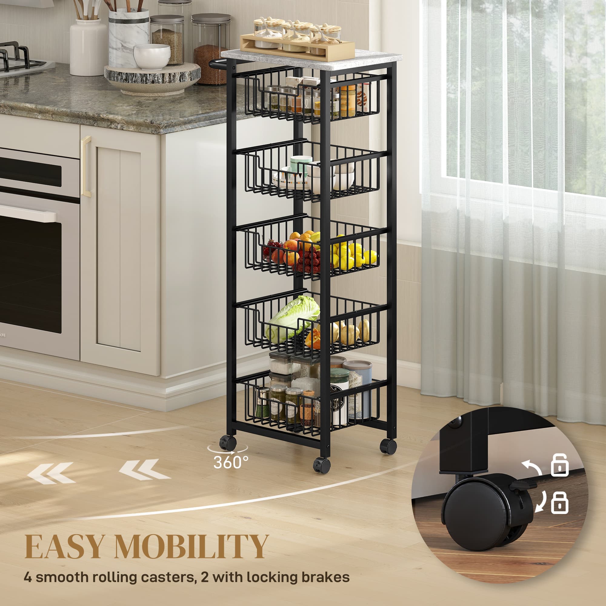 A slim kitchen trolley with five pull-out baskets - image 3