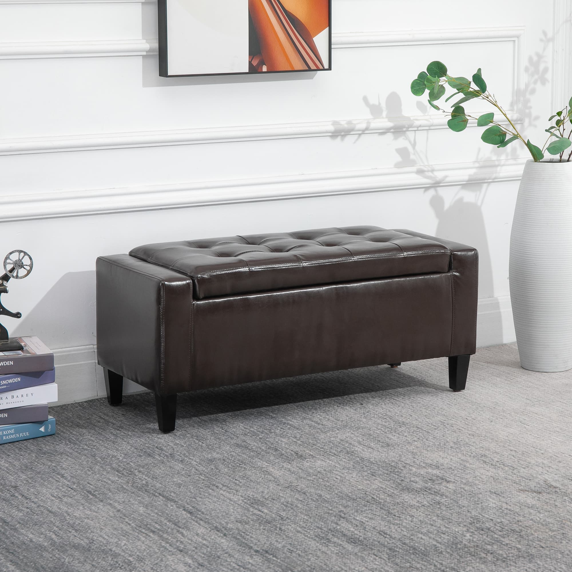 Declutter in Style with this Brown Faux Leather Storage Bench - image 2