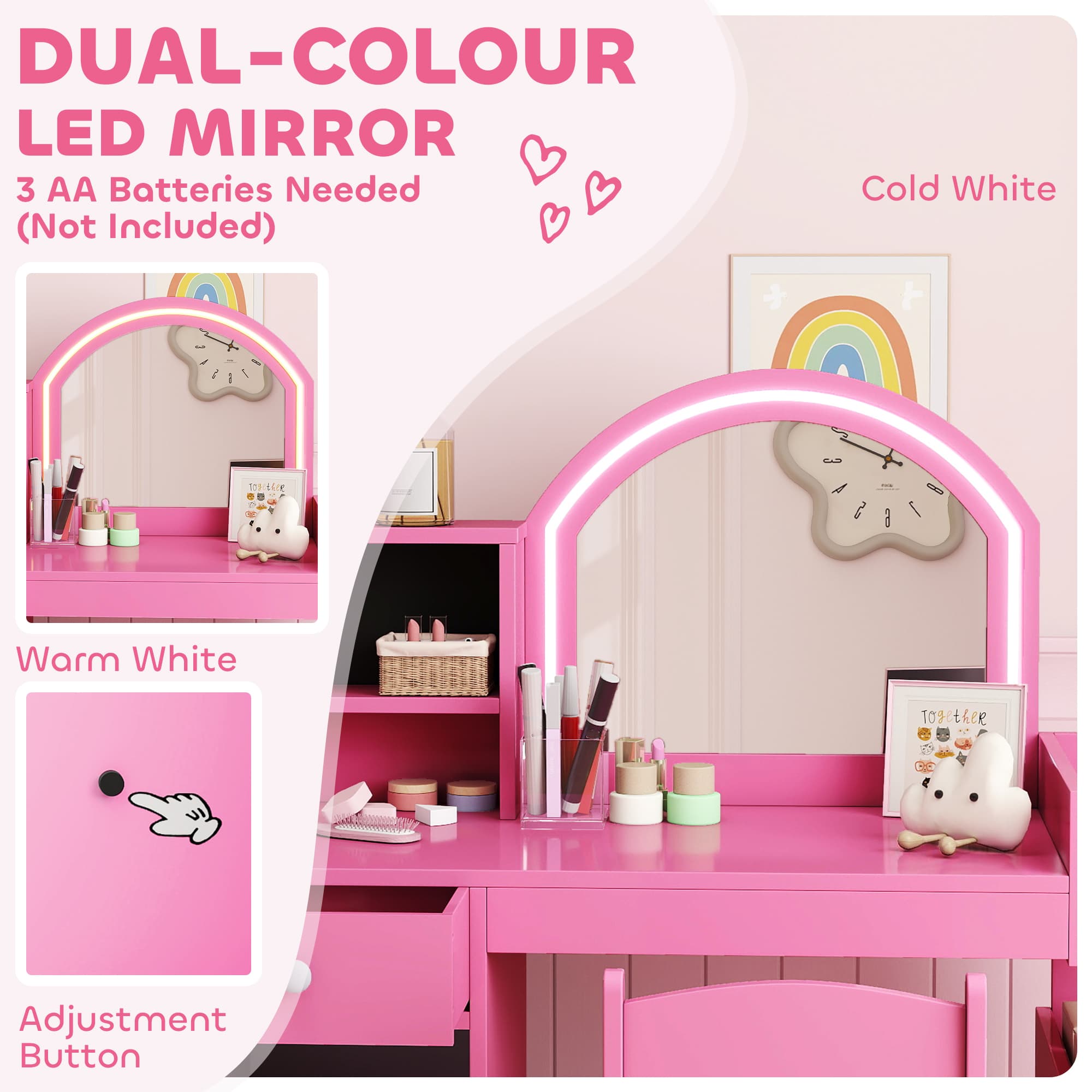 Girls Dressing Table Set with LED Mirror and Storage - image 9