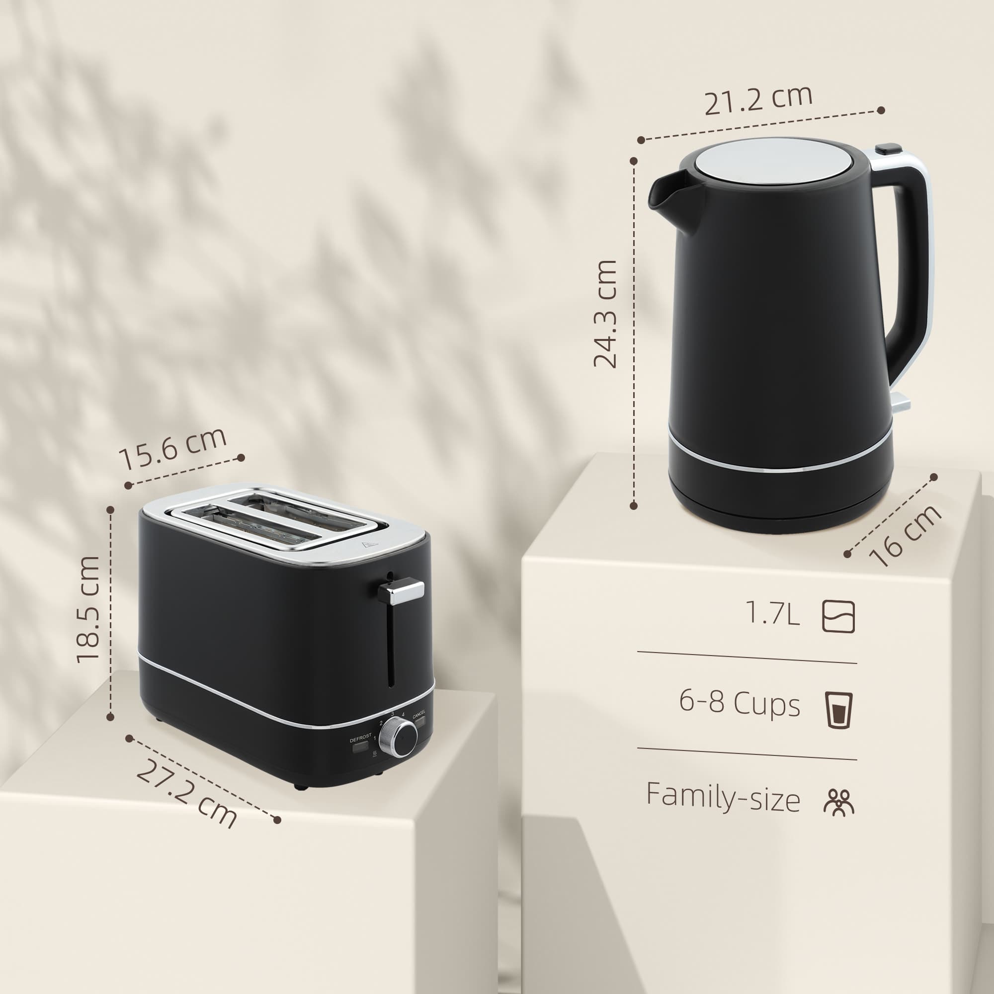 Black 1.7L Kettle and 2 Slice Toaster Set - image 5