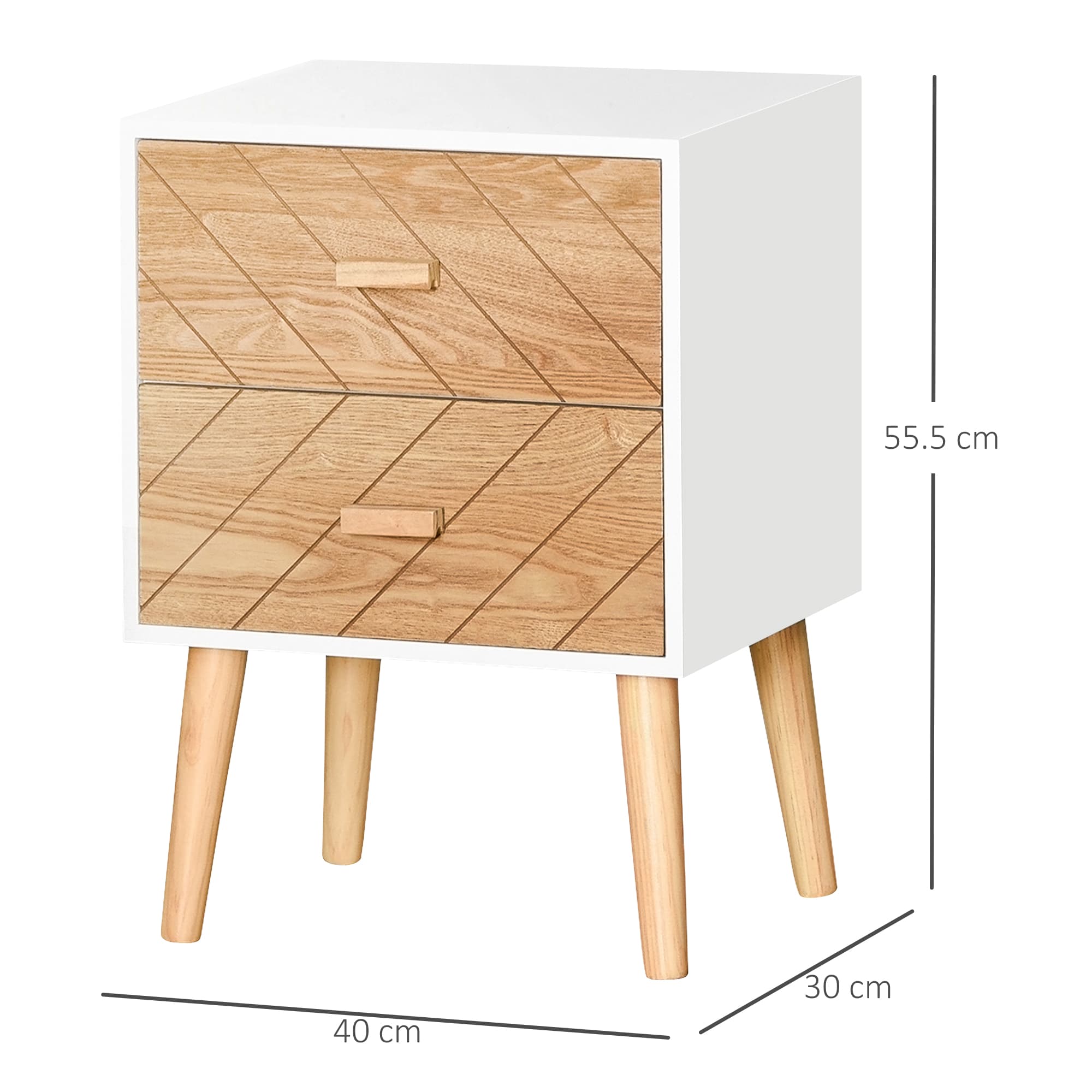 Scandi Bedside Table With Herringbone Drawer Fronts - image 6
