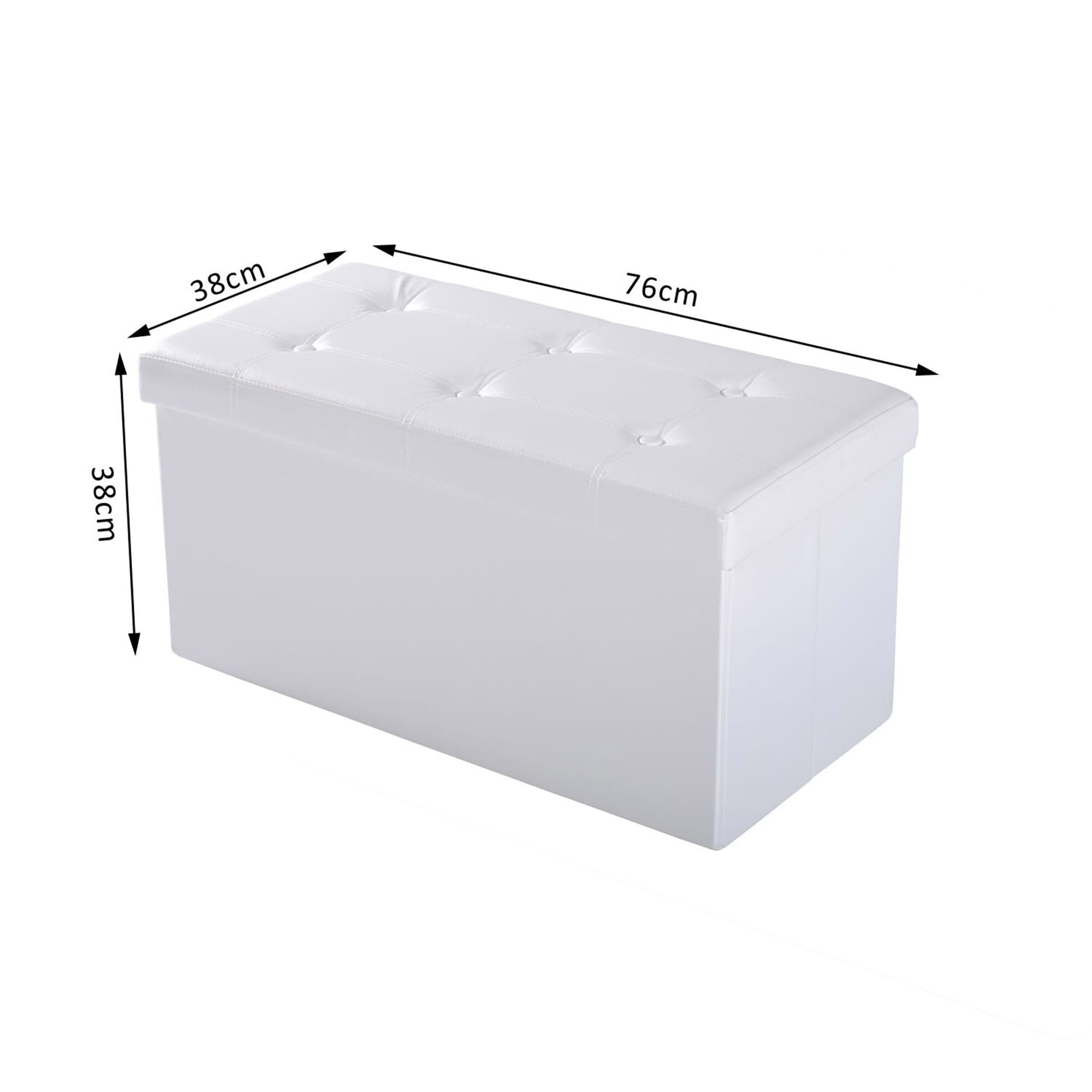 Foldable Storage Ottoman with Tufted White Faux Leather Top - image 10