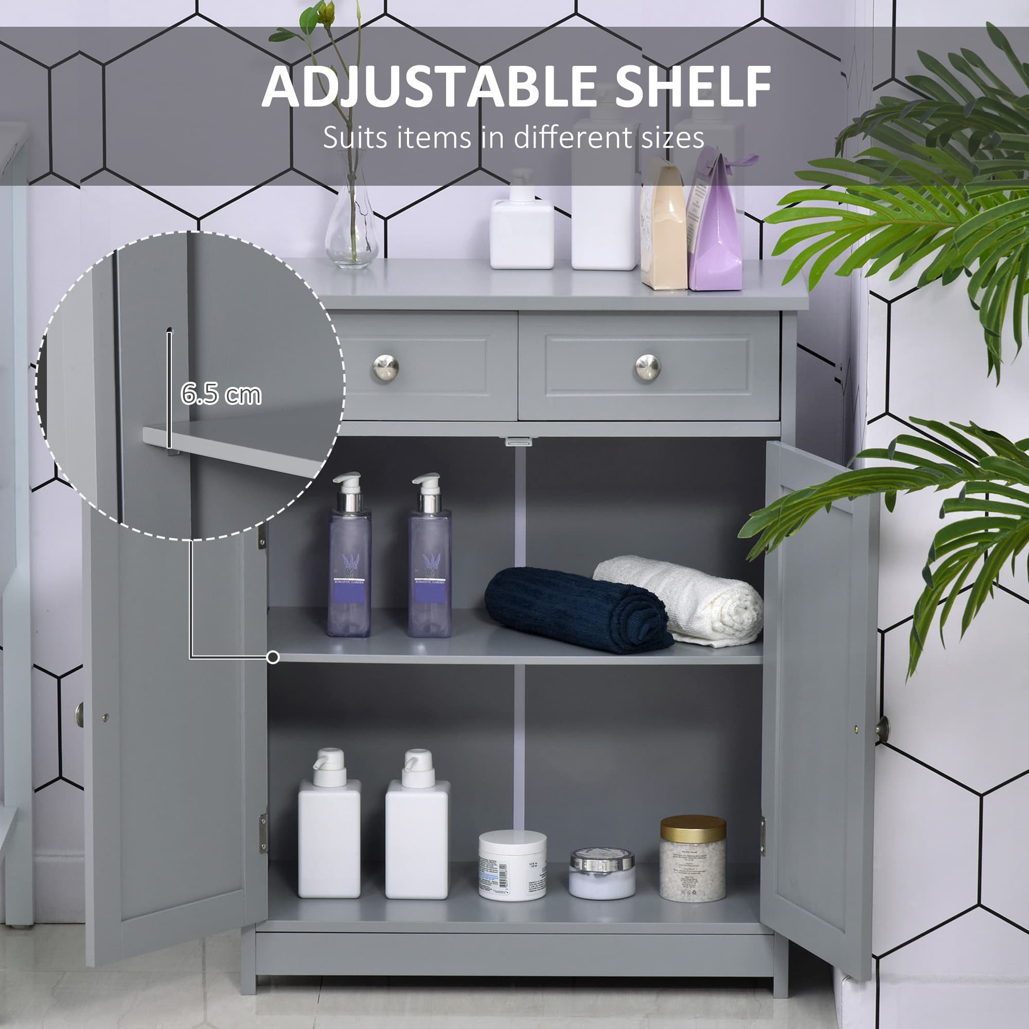 Traditional Grey Freestanding Bathroom Storage Cabinet - image 2