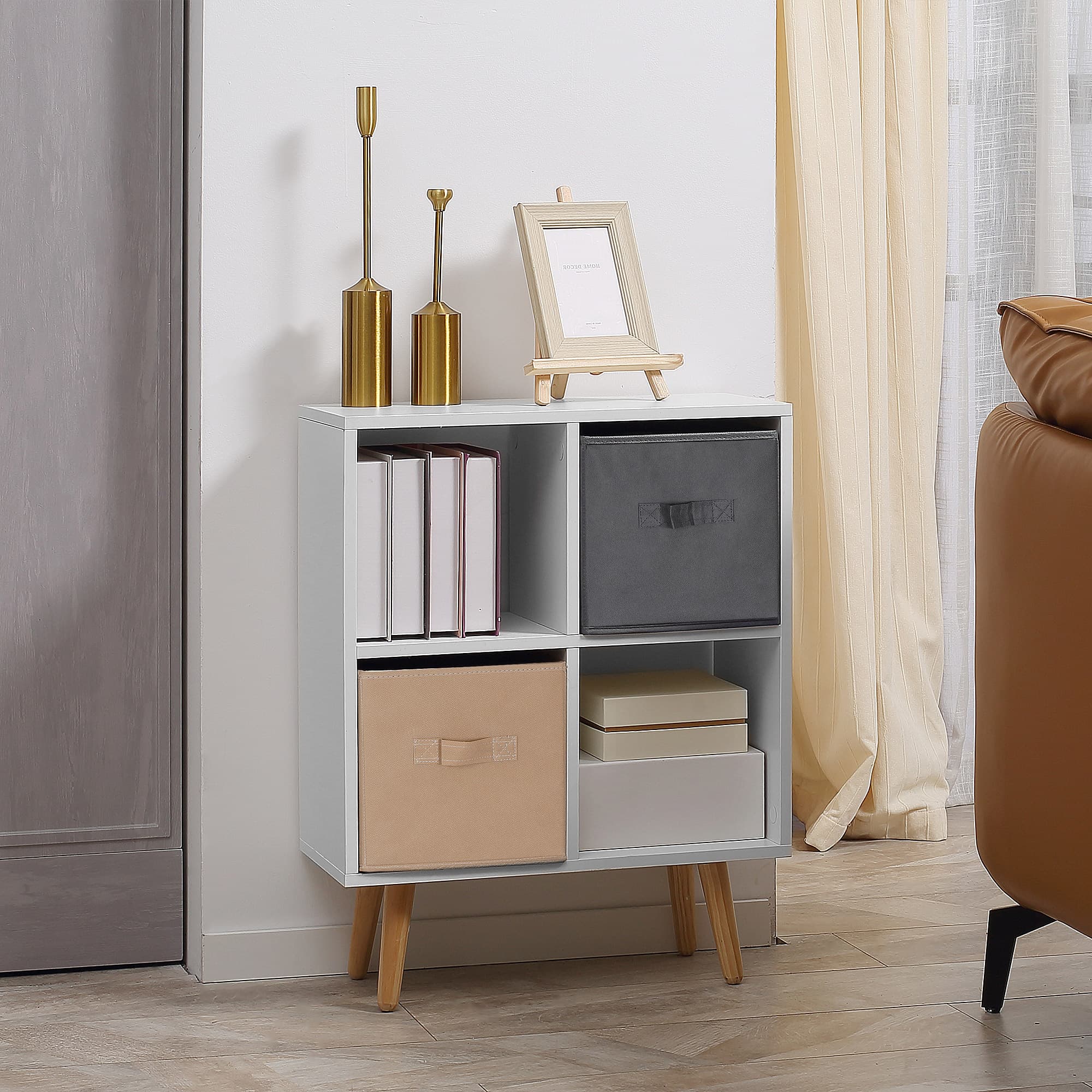 Freestanding 4-Cube Shelving Unit with Fabric Storage Boxes - image 9
