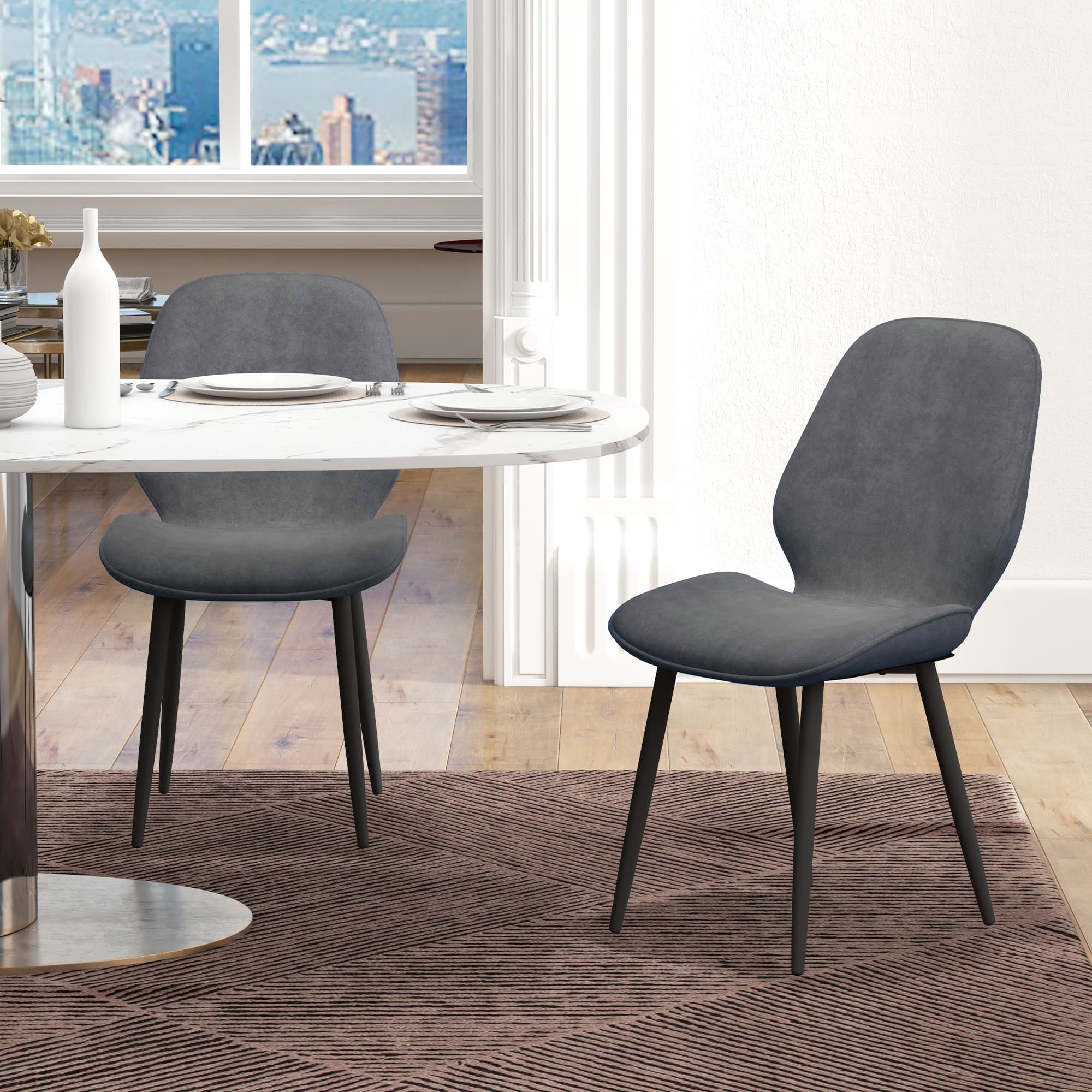 Effortless Elegance: Set of 2 Grey Velvet Dining Chairs - image 2