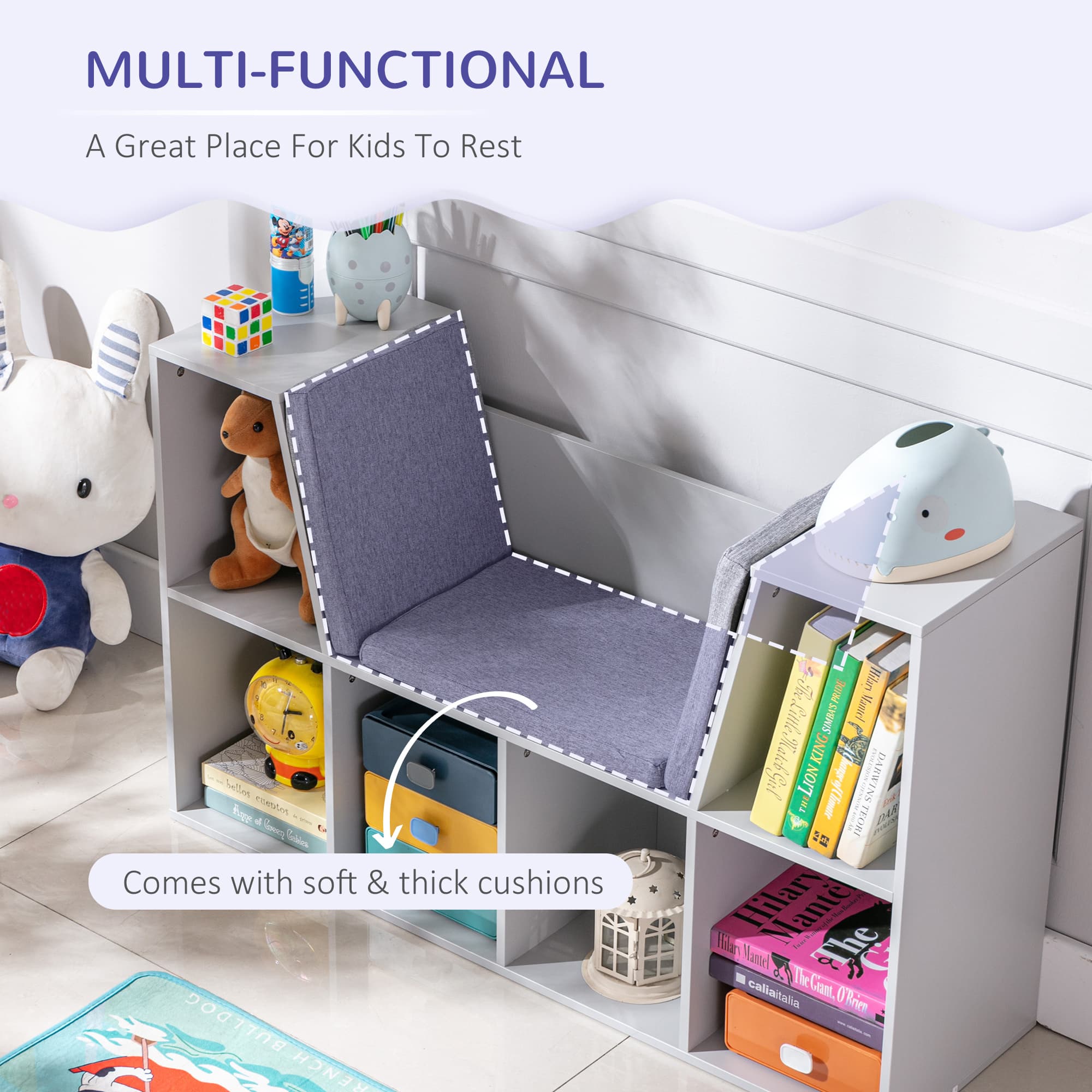 Effortless Organisation: Grey Kids Storage Bookcase & Seat - image 2