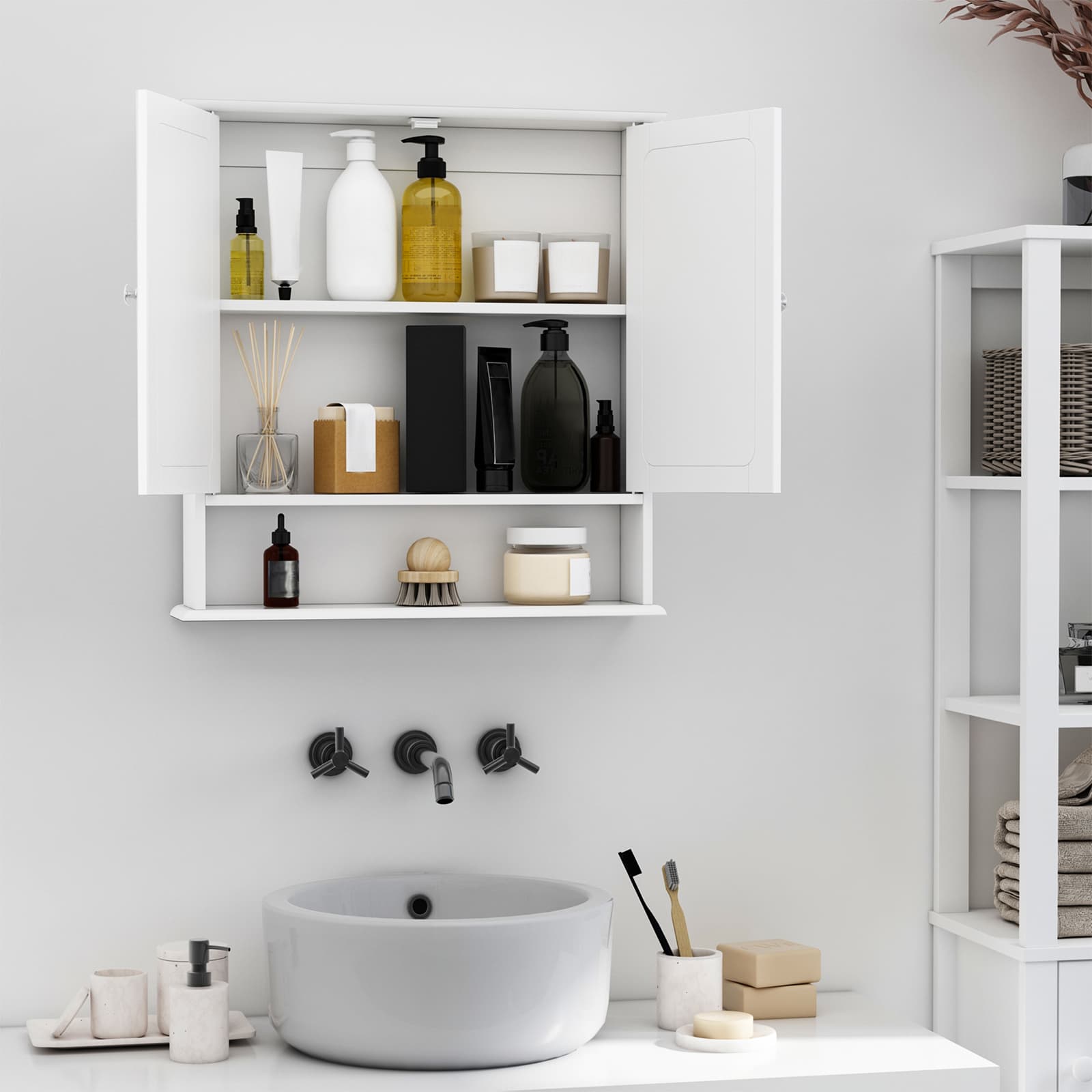Double Door Bathroom Mirror Cabinet With Open Shelf - image 10
