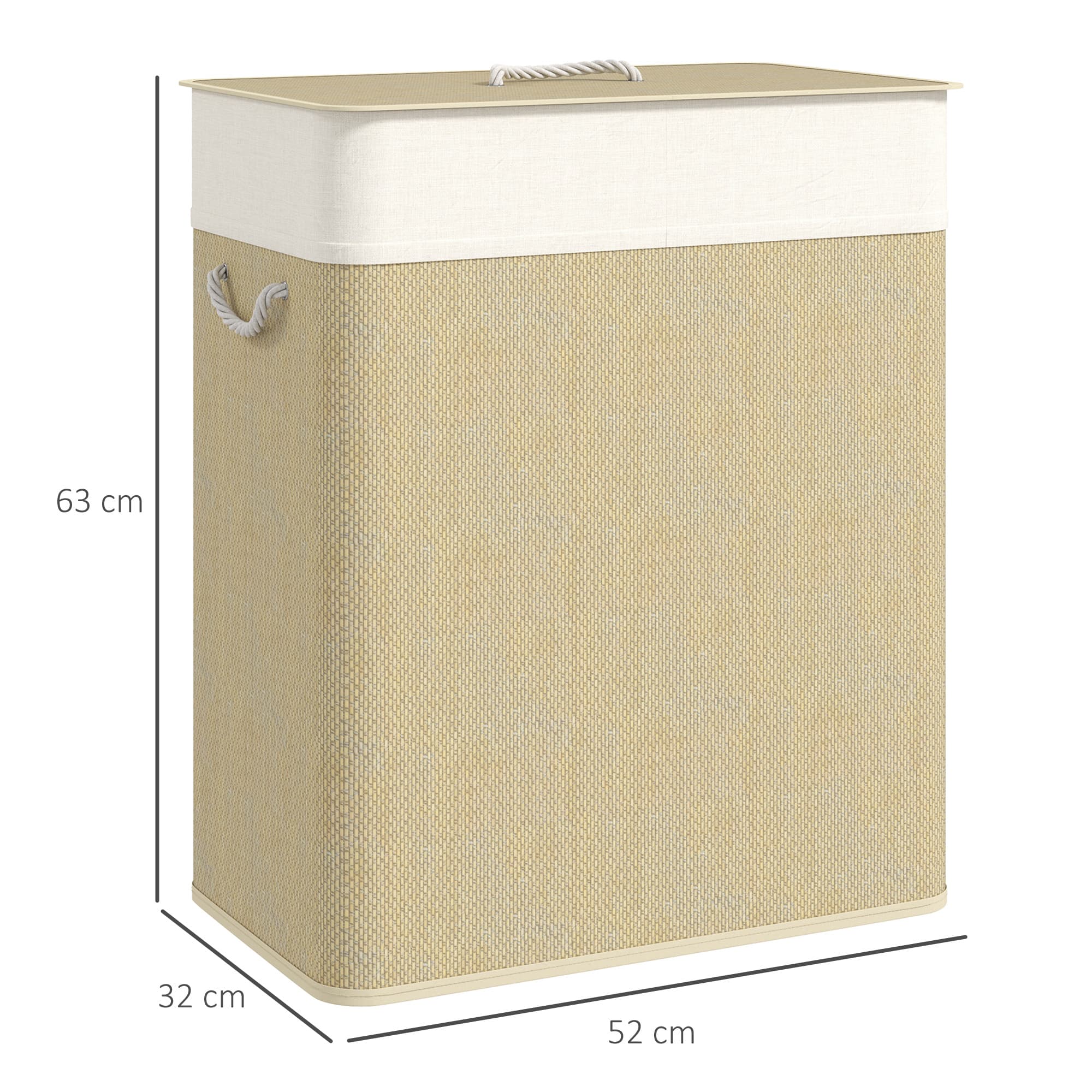 Double Laundry Hamper with Lid, 100L and Rope Handles - image 8