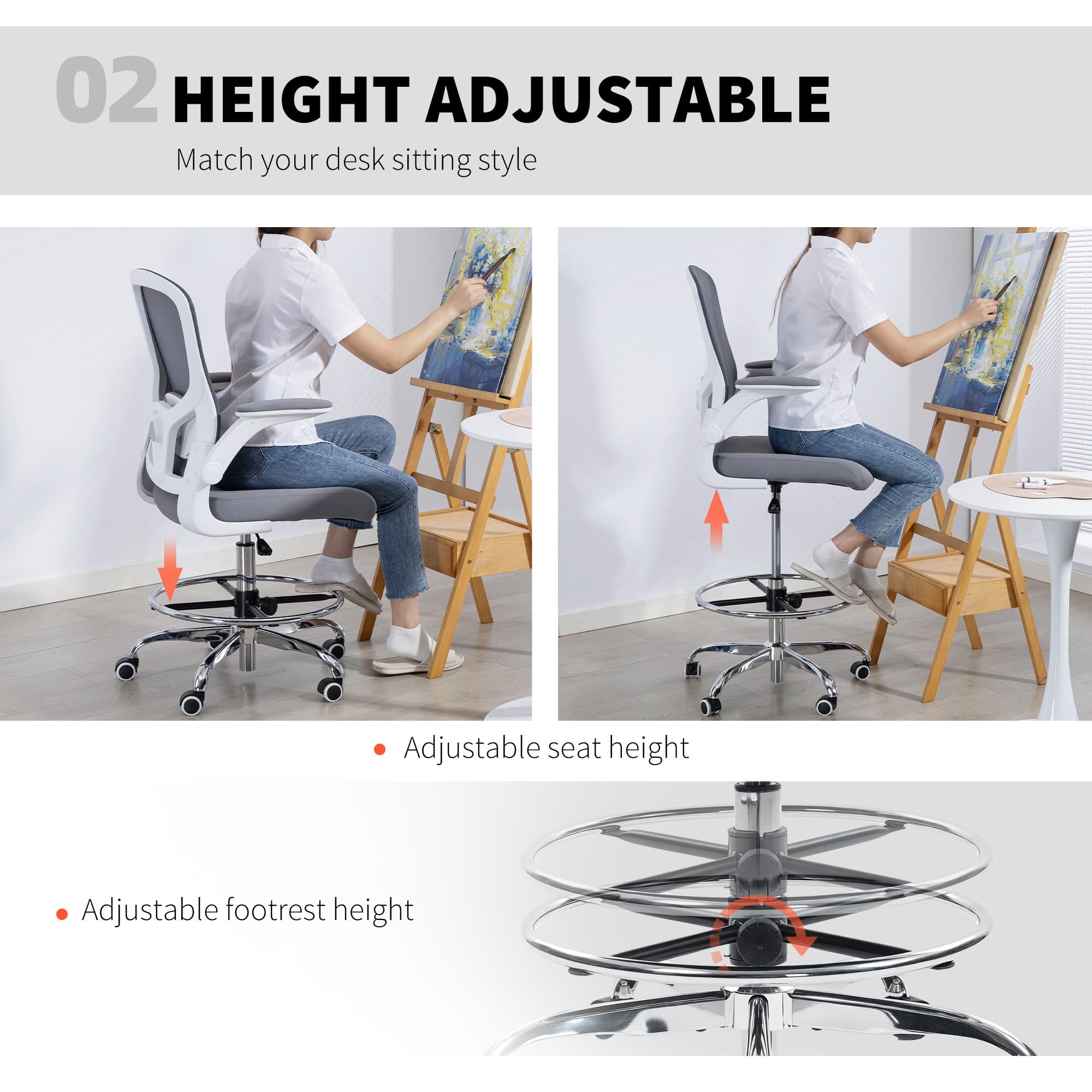 Ergonomic Charcoal Draughtsman Chair for Elevated Workspaces - image 3