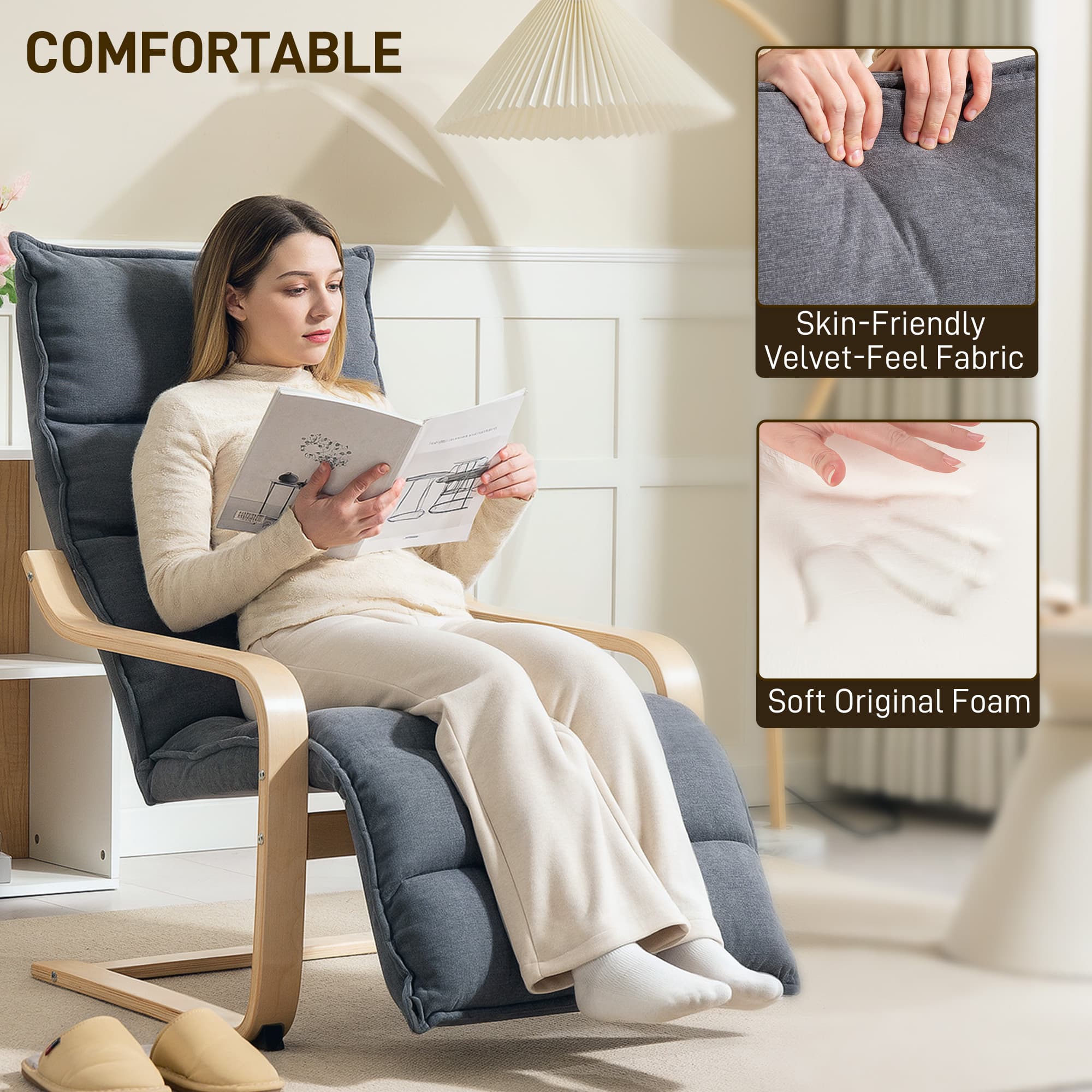Effortless Comfort: Curved Wooden Rocking Chair with Footrest - image 5