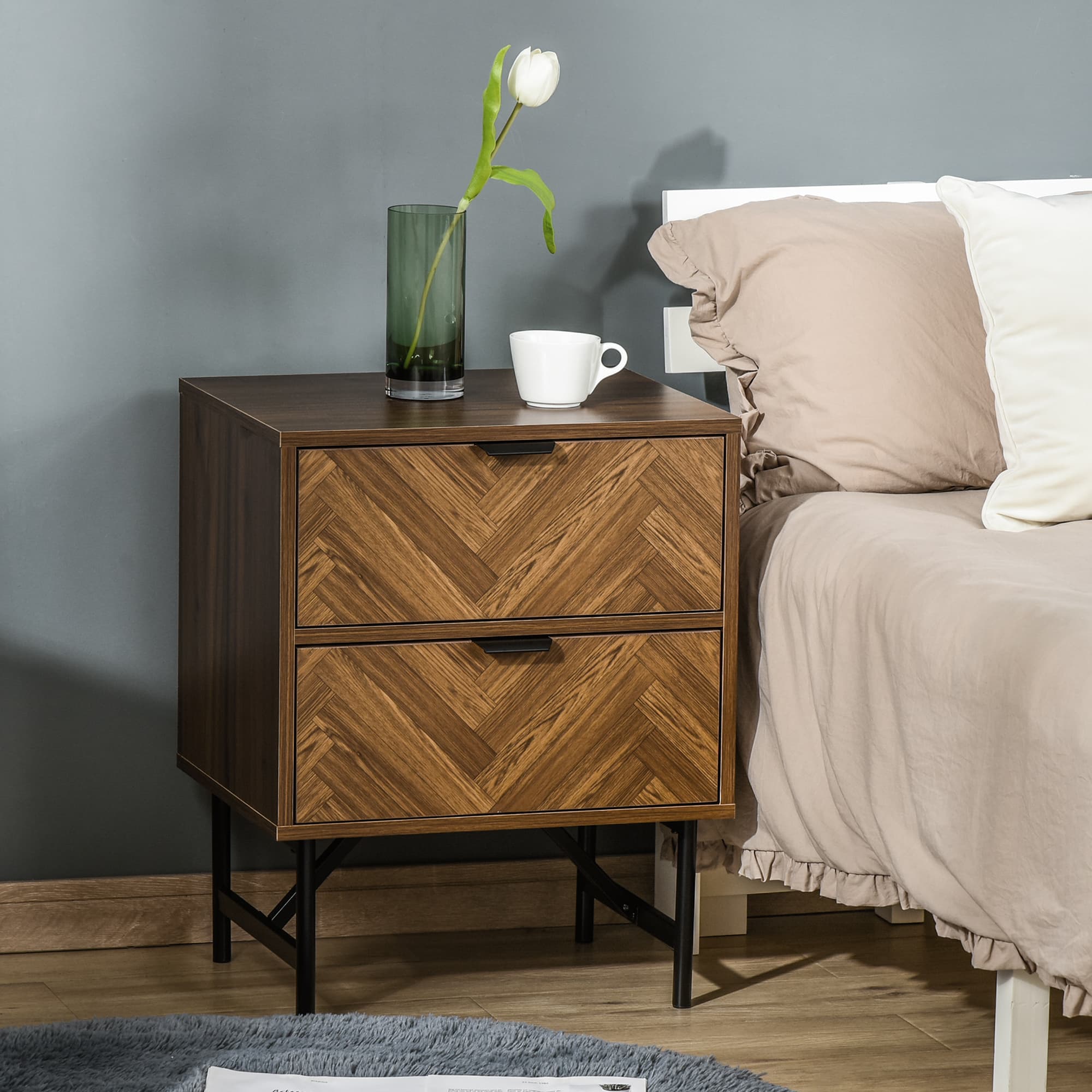 Transform Your Bedroom with this Walnut Herringbone Bedside Table - image 3