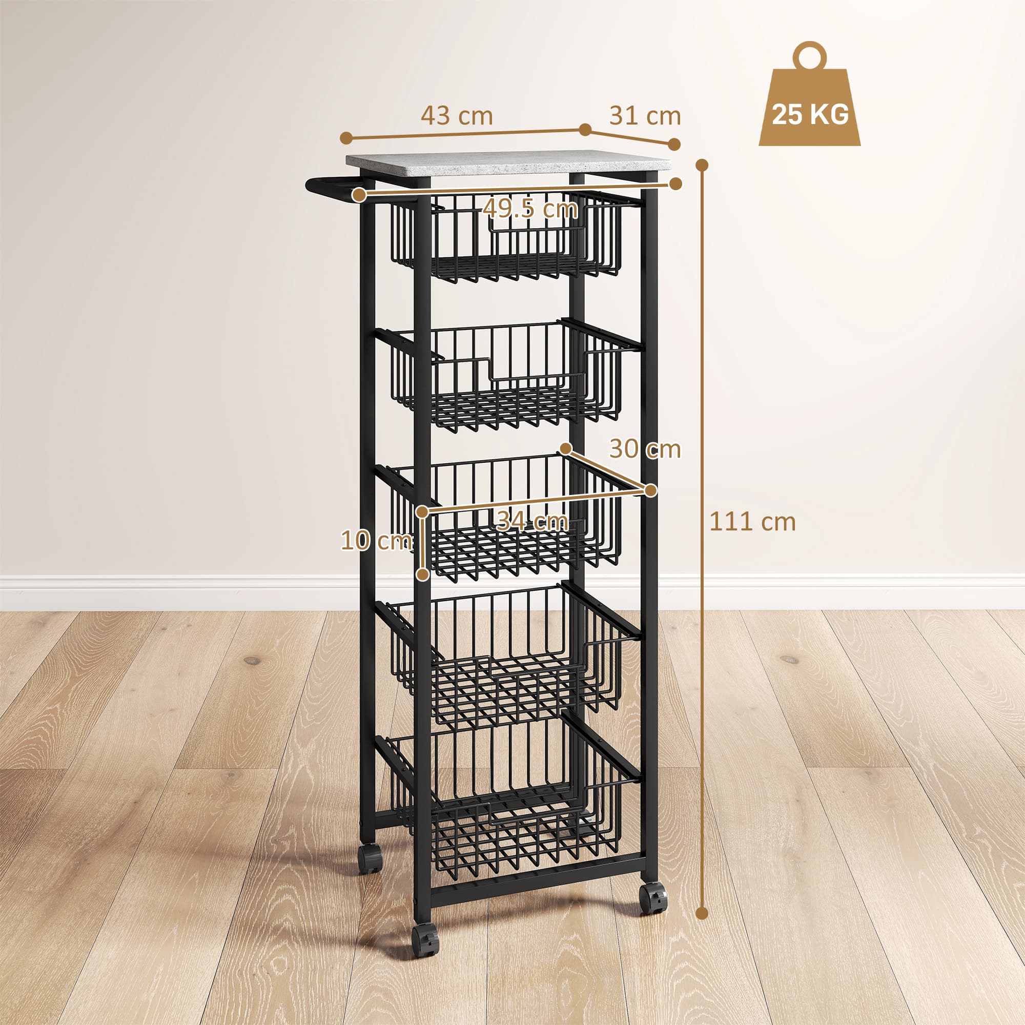A slim kitchen trolley with five pull-out baskets - image 1