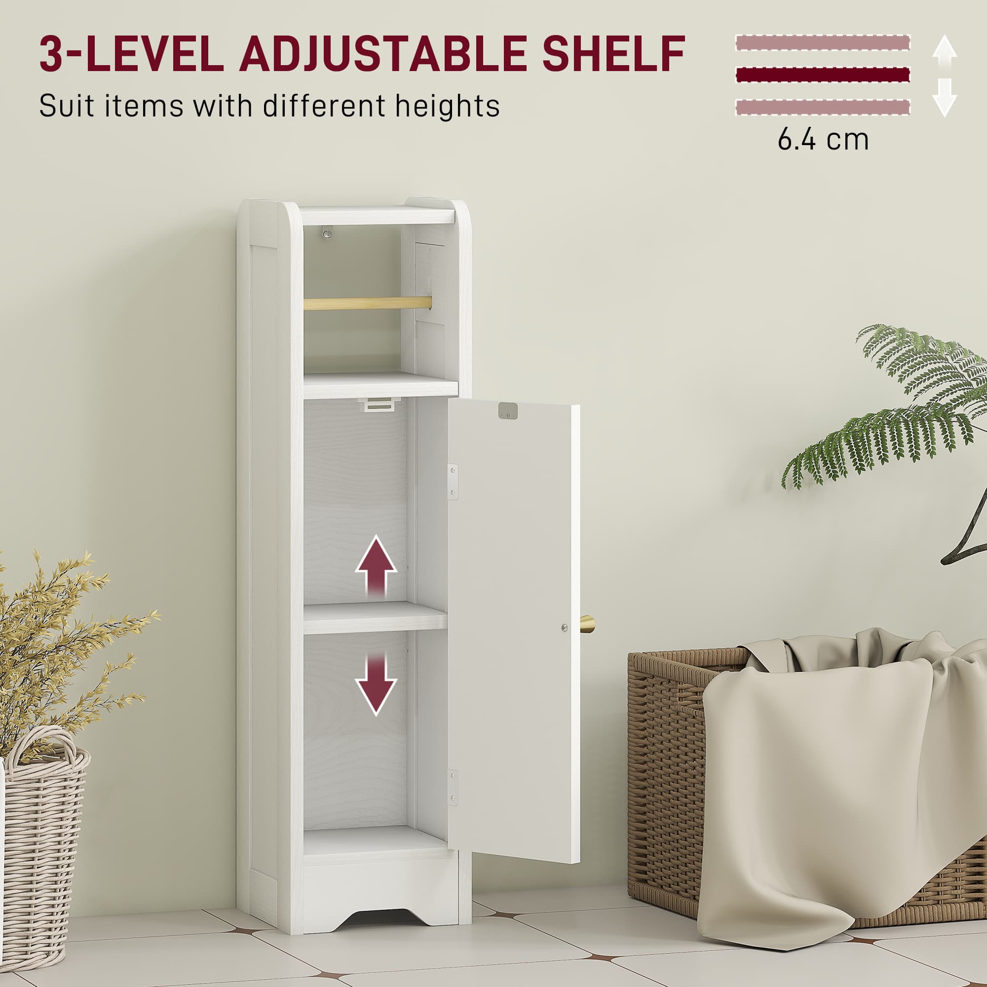 Slim White Bathroom Cabinet with Roll Holder - image 1