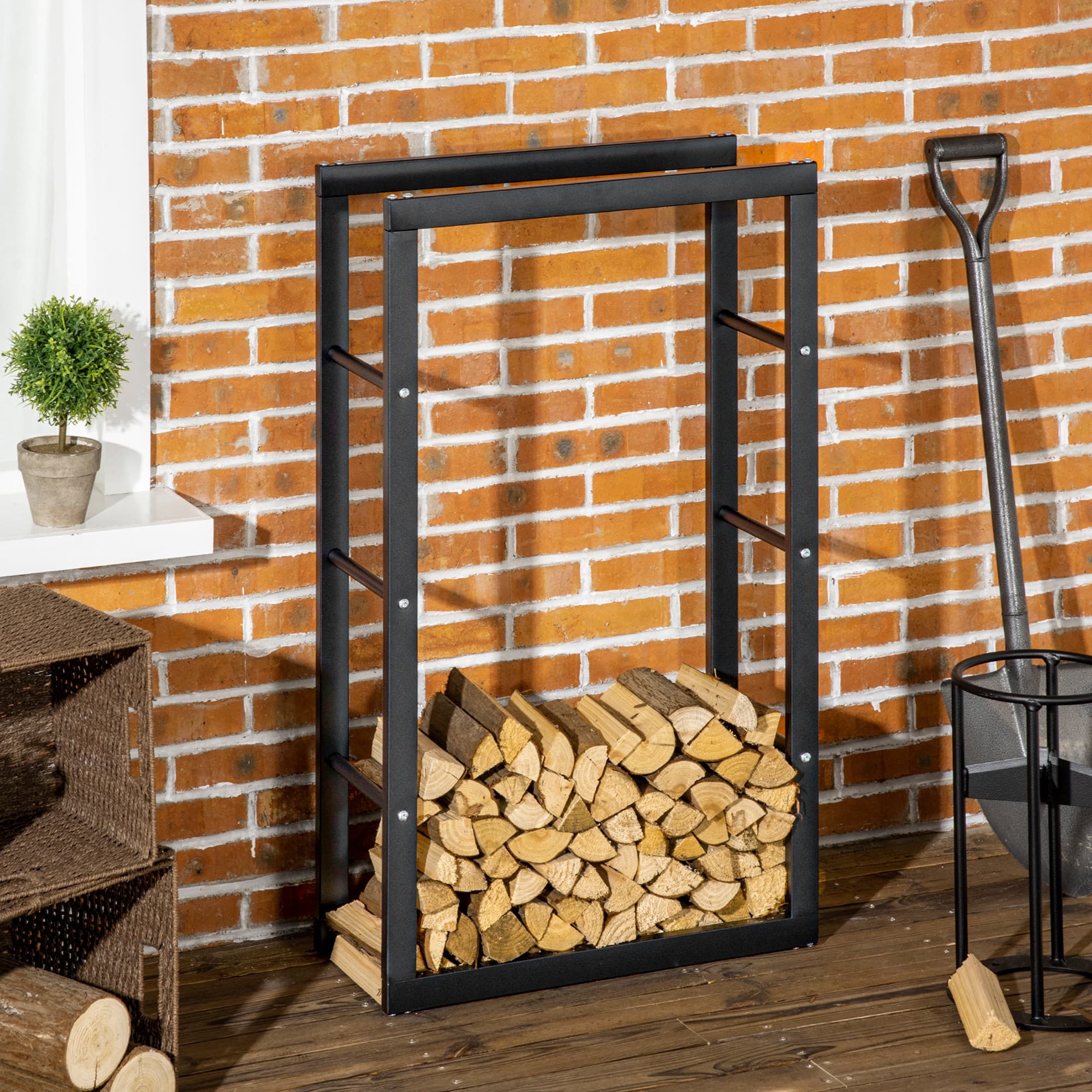 Tall black firewood rack for neat log storage - image 8