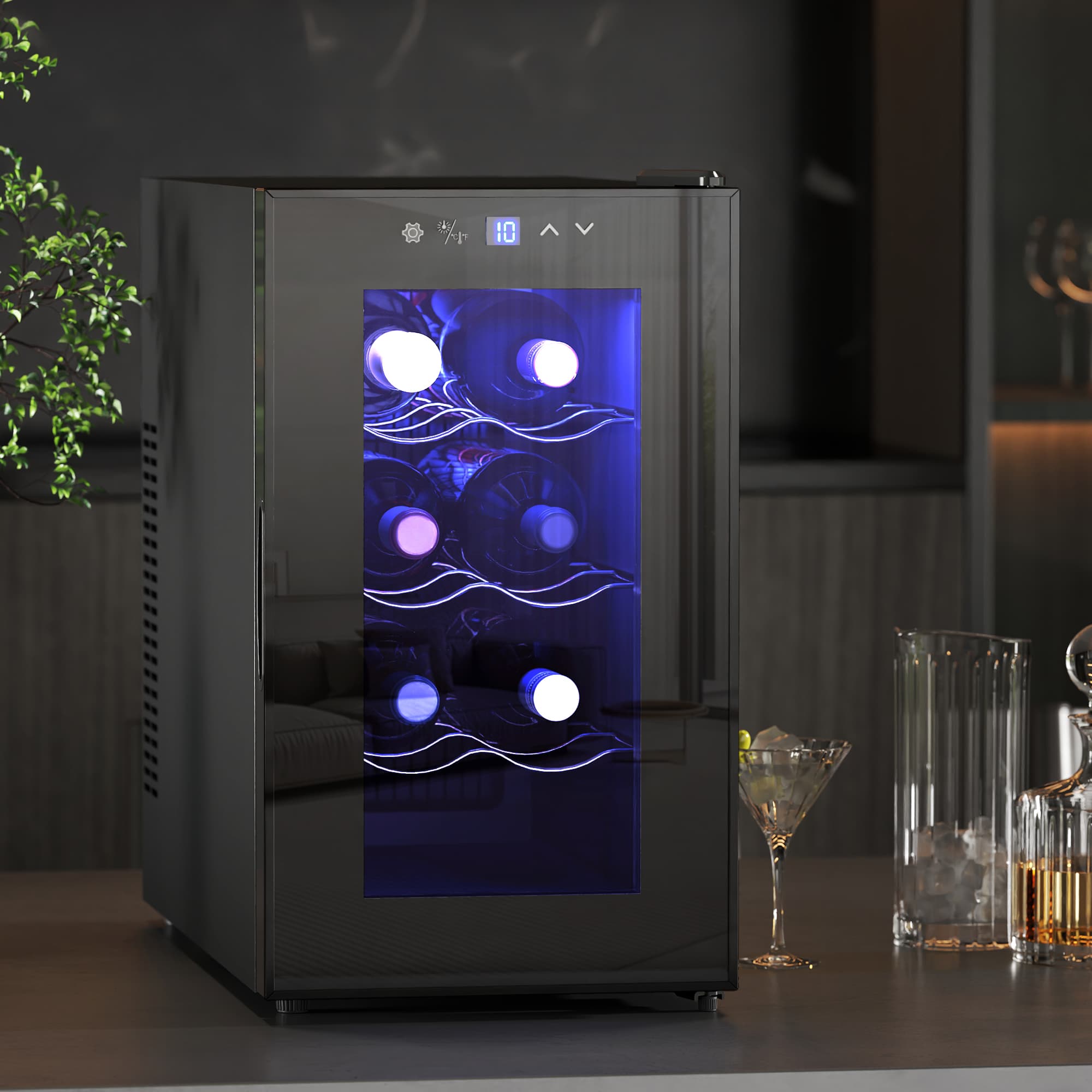 Compact 8 Bottle Wine Fridge with Blue LED Light - image 7