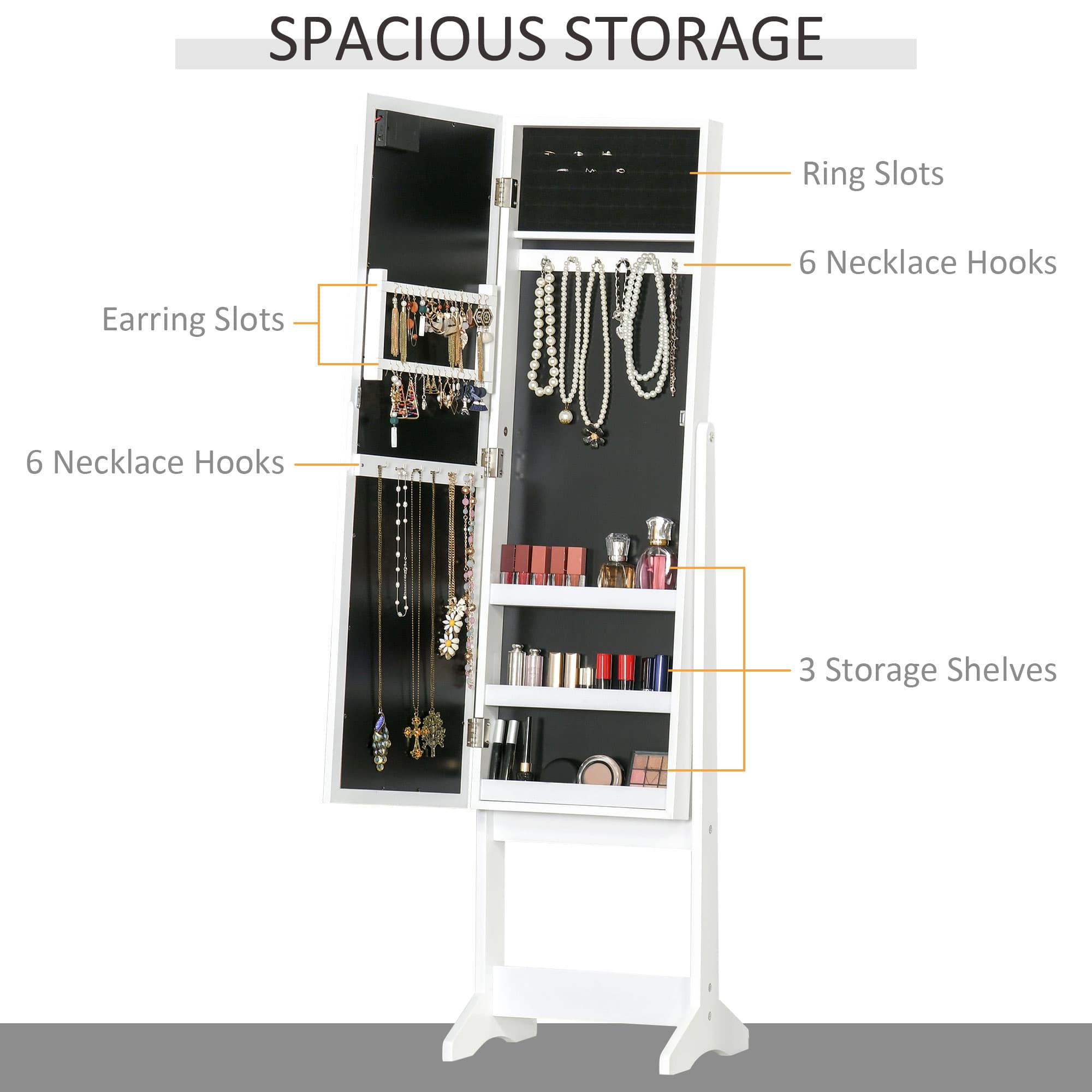 Illuminated Free Standing Mirrored Jewellery Cabinet - image 2