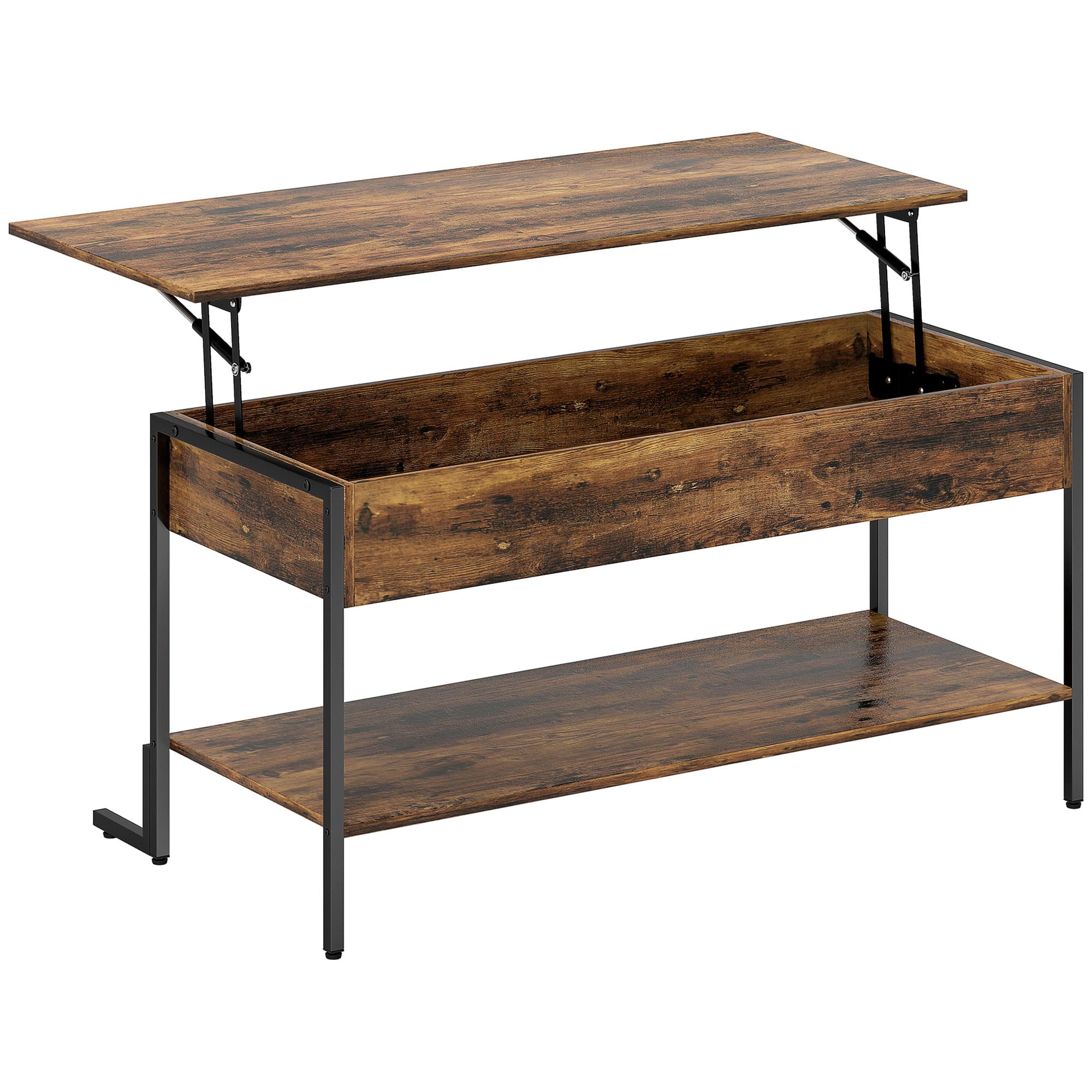 Effortless Lift-Top Coffee Table with Hidden Storage - Rustic Brown