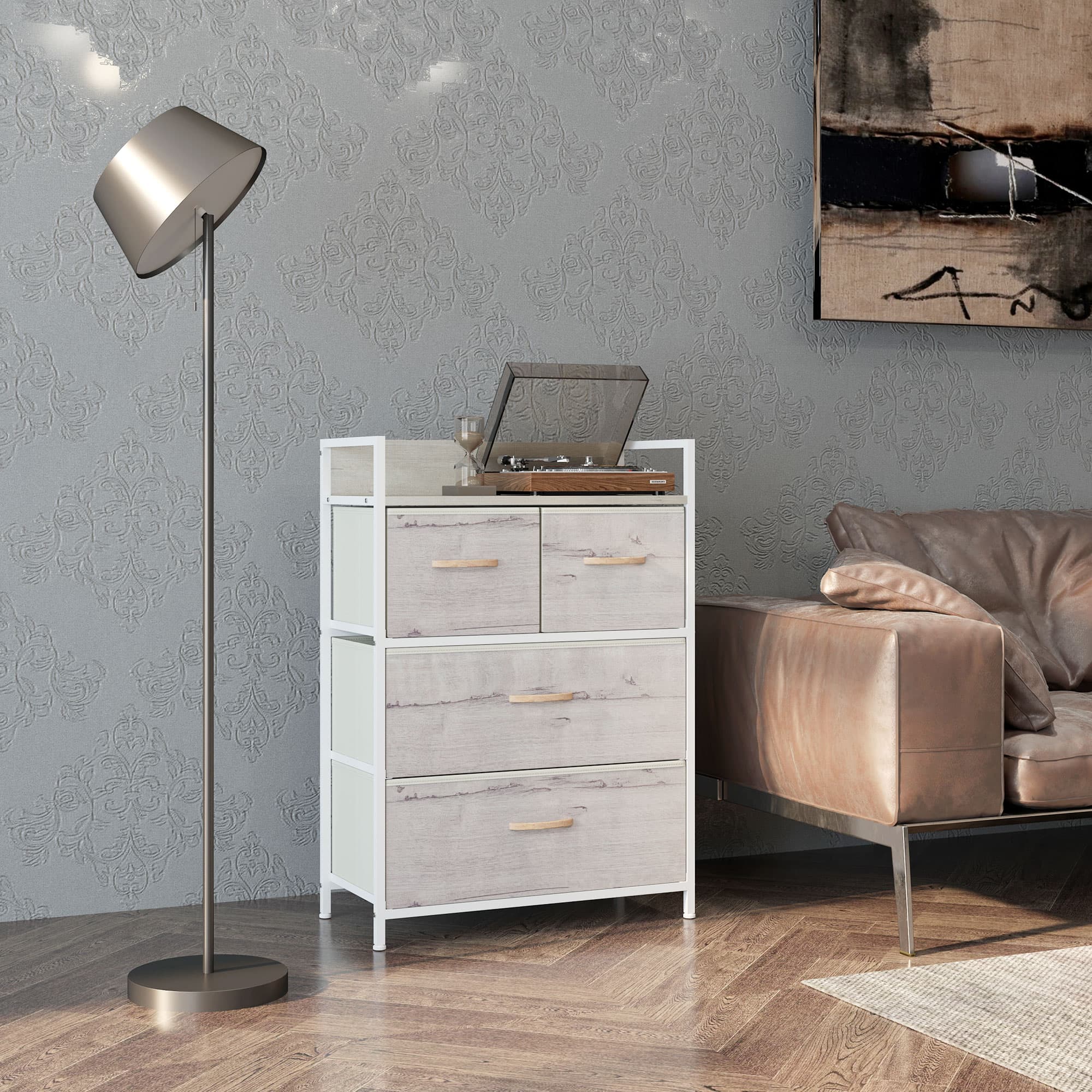 Four-Drawer Fabric Chest with Rustic Wood-Print Design - image 6