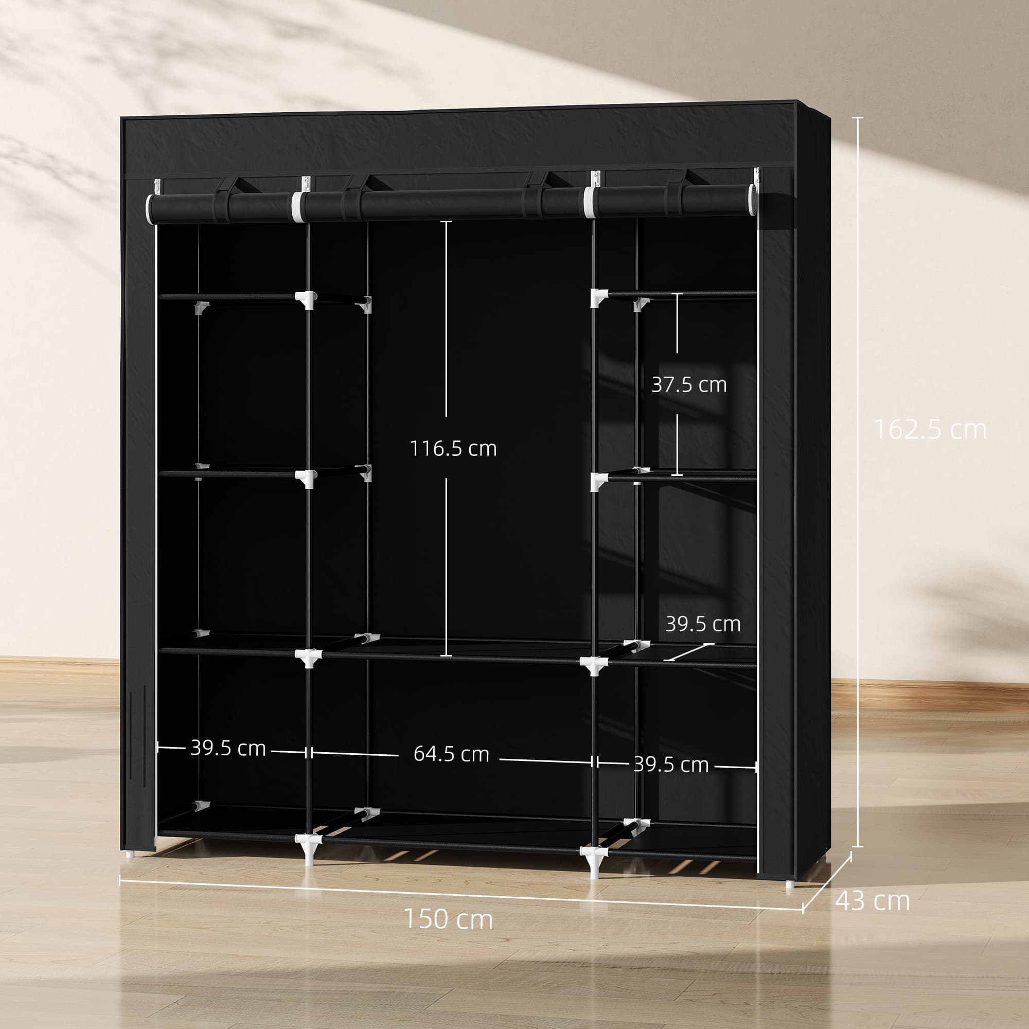 Freestanding Black Fabric Wardrobe for Bedrooms Without Built-In Space - image 6