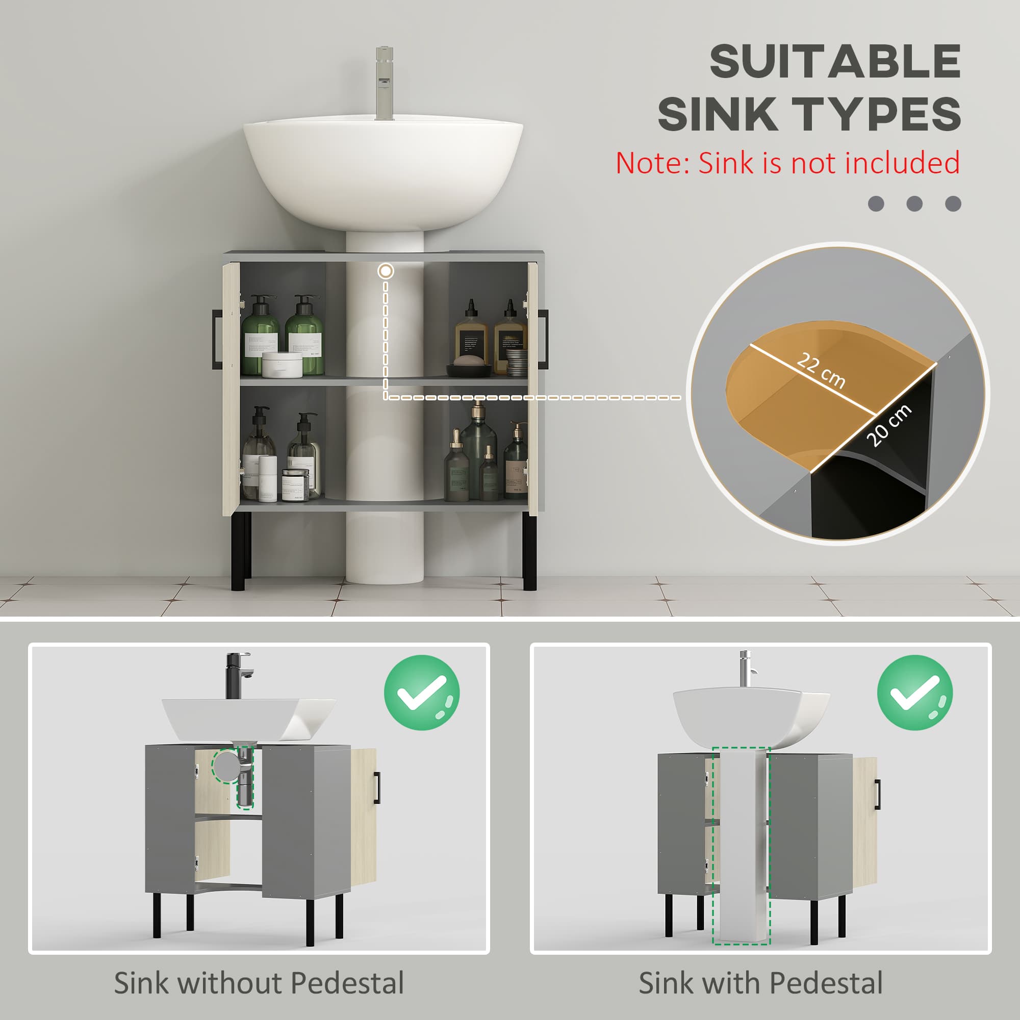 Grey and oak under sink cabinet for bathroom storage - image 4