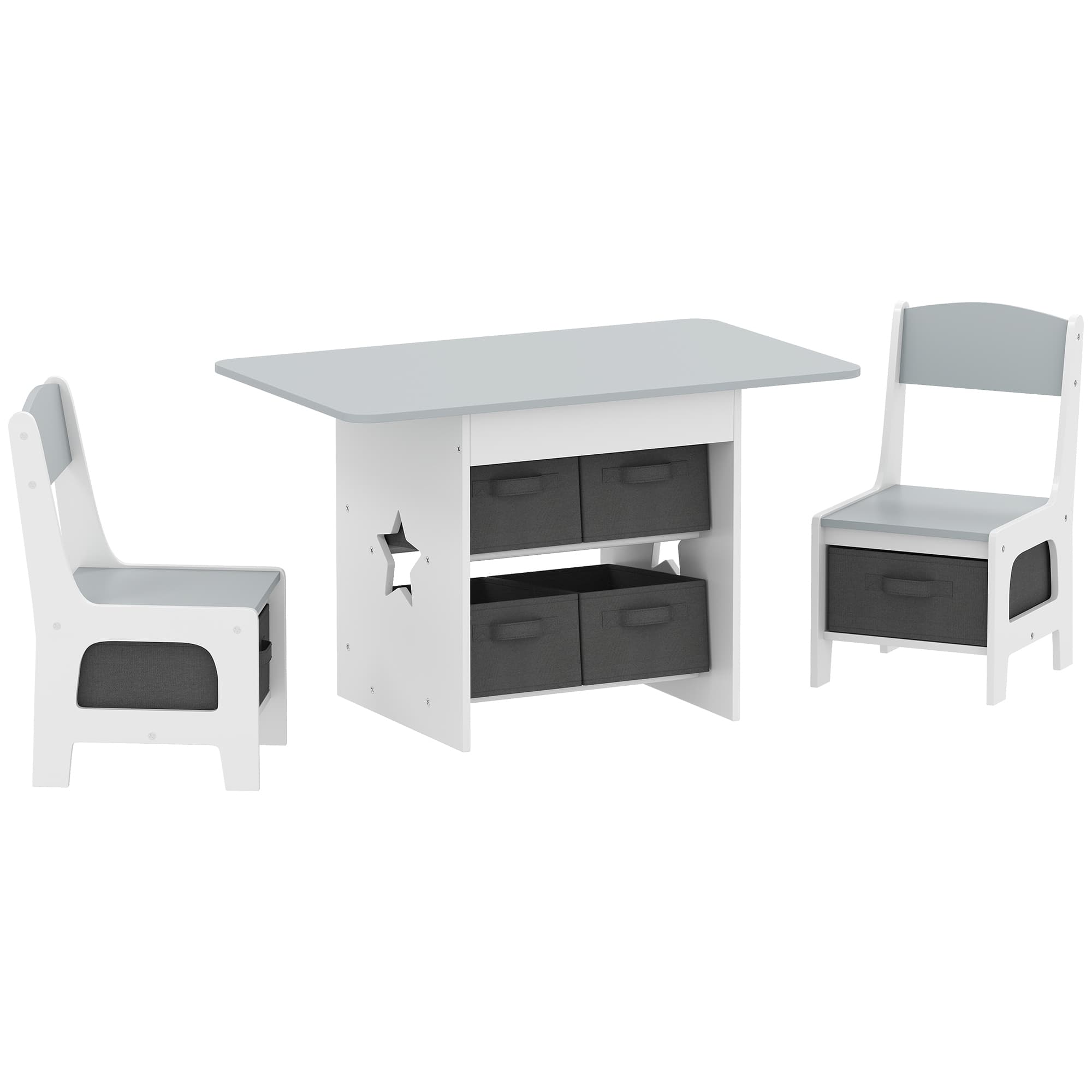 Light Grey Kids Table and 2 Chairs Set with Storage - Light Grey