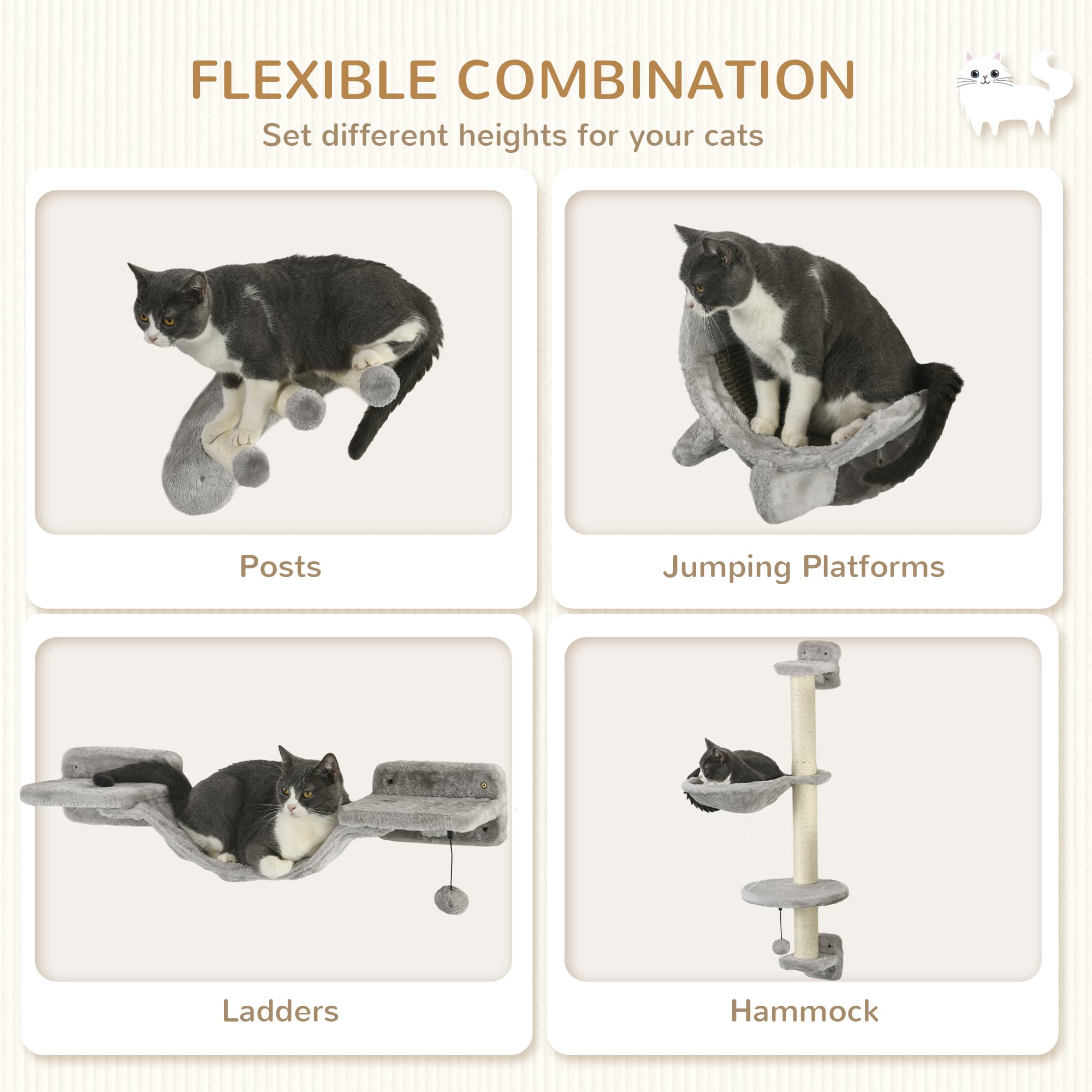 Elevate Their Playtime: PawHut Grey Cat Wall Furniture - image 4
