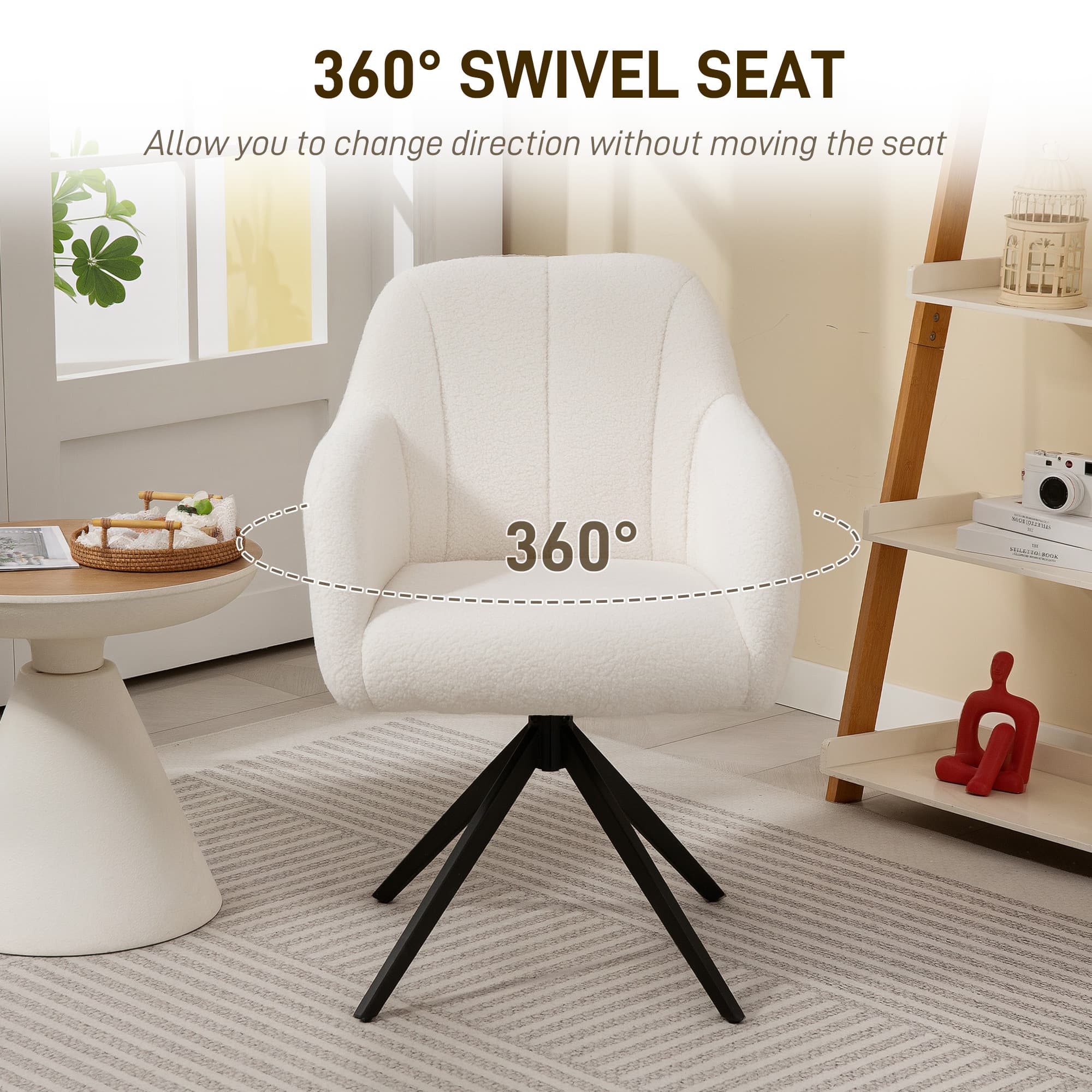 White Teddy Fleece Swivel Accent Chair for Effortless Style - image 5